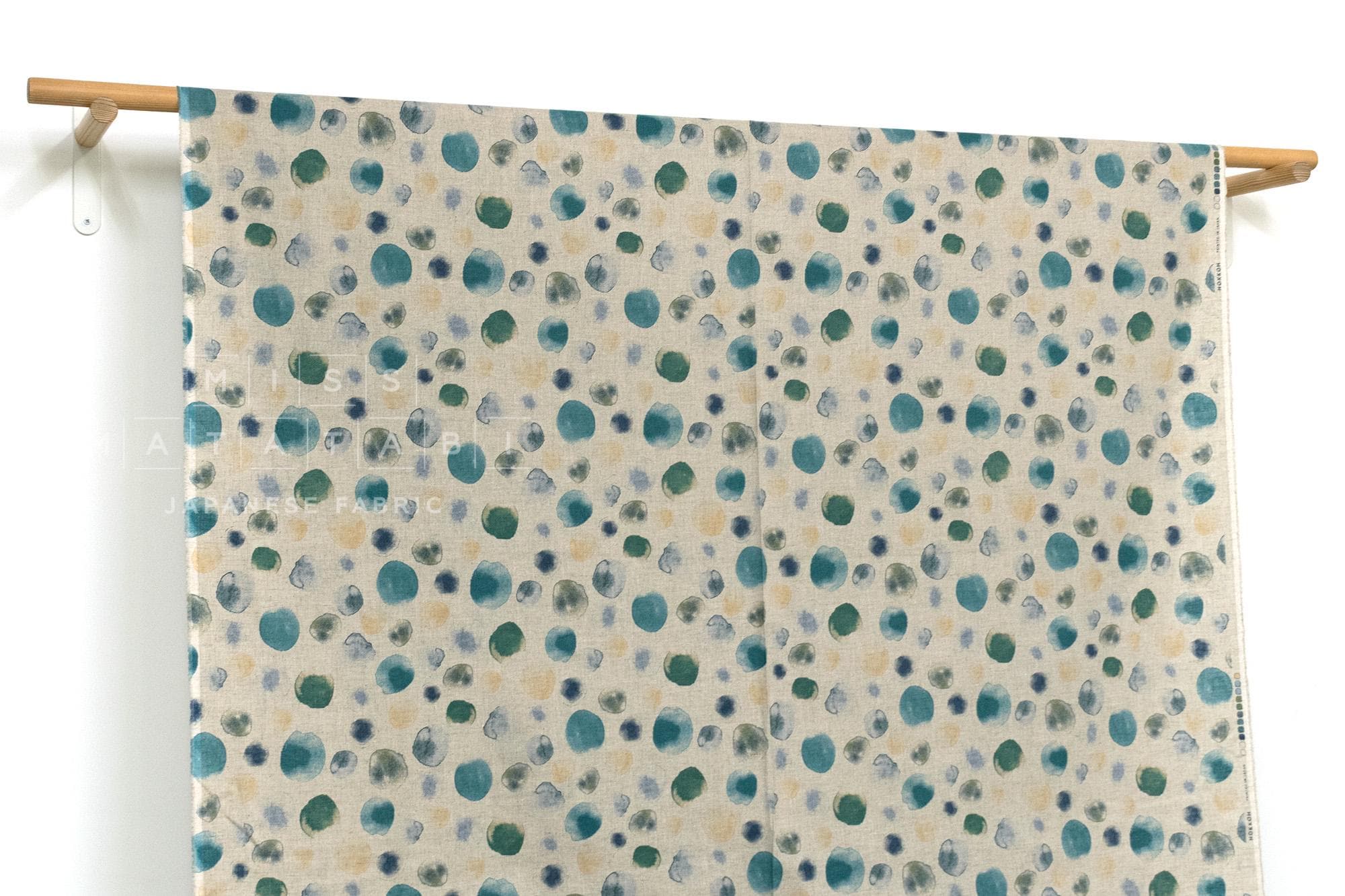 Japanese Fabric Watercolor Linen Blend - teal, green - 50cm