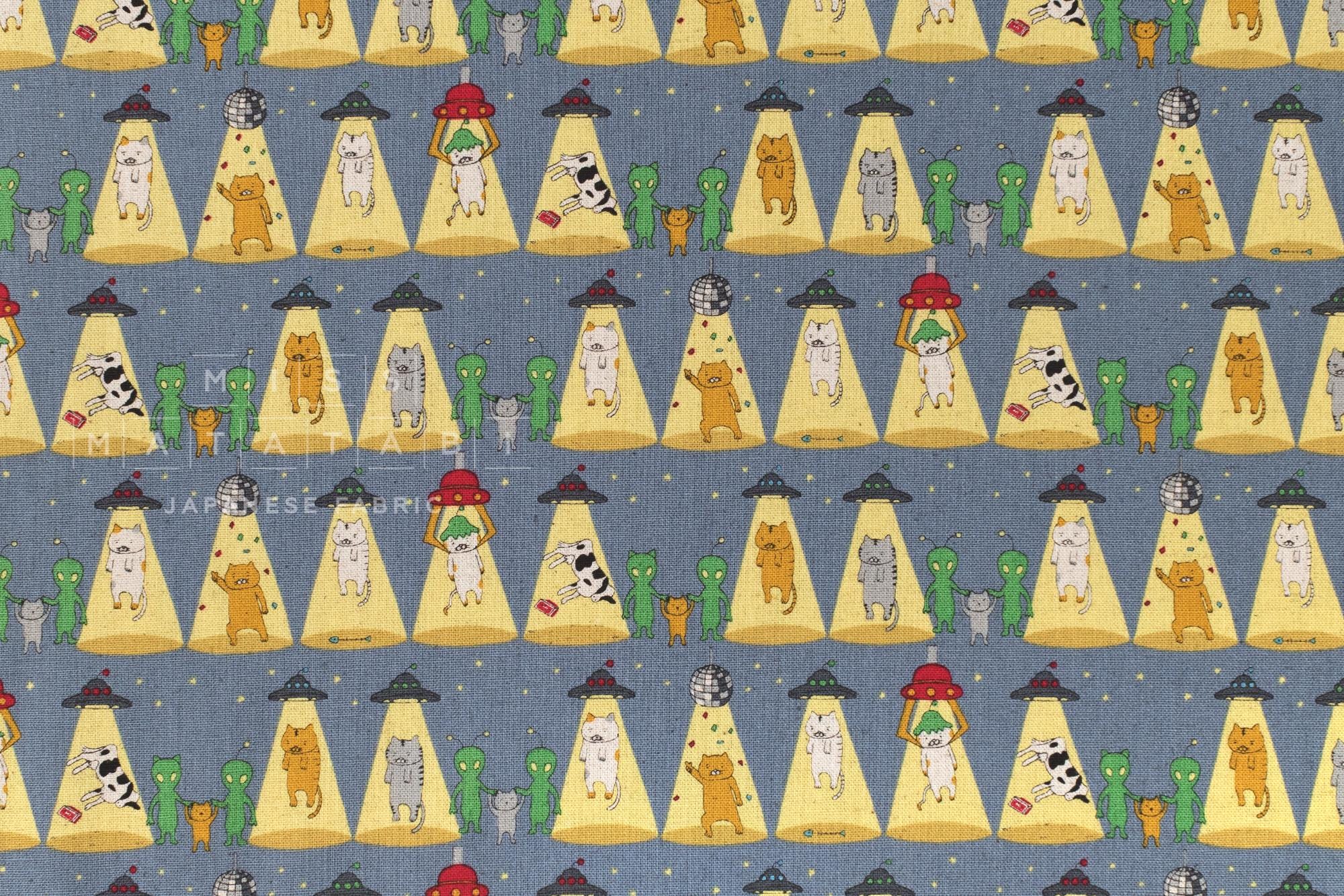 Japanese Fabric Alien Abduction Disco Cats - B - 50cm