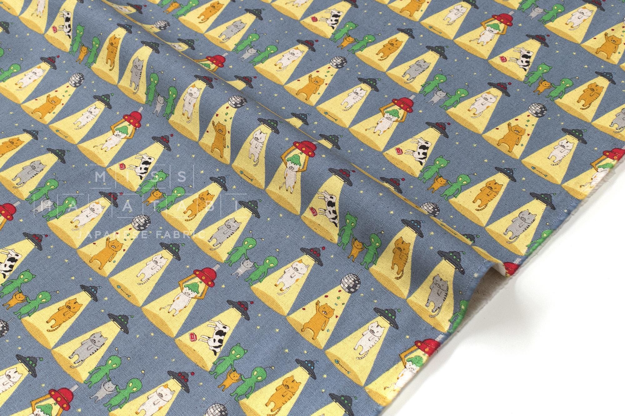 Japanese Fabric Alien Abduction Disco Cats - B - 50cm