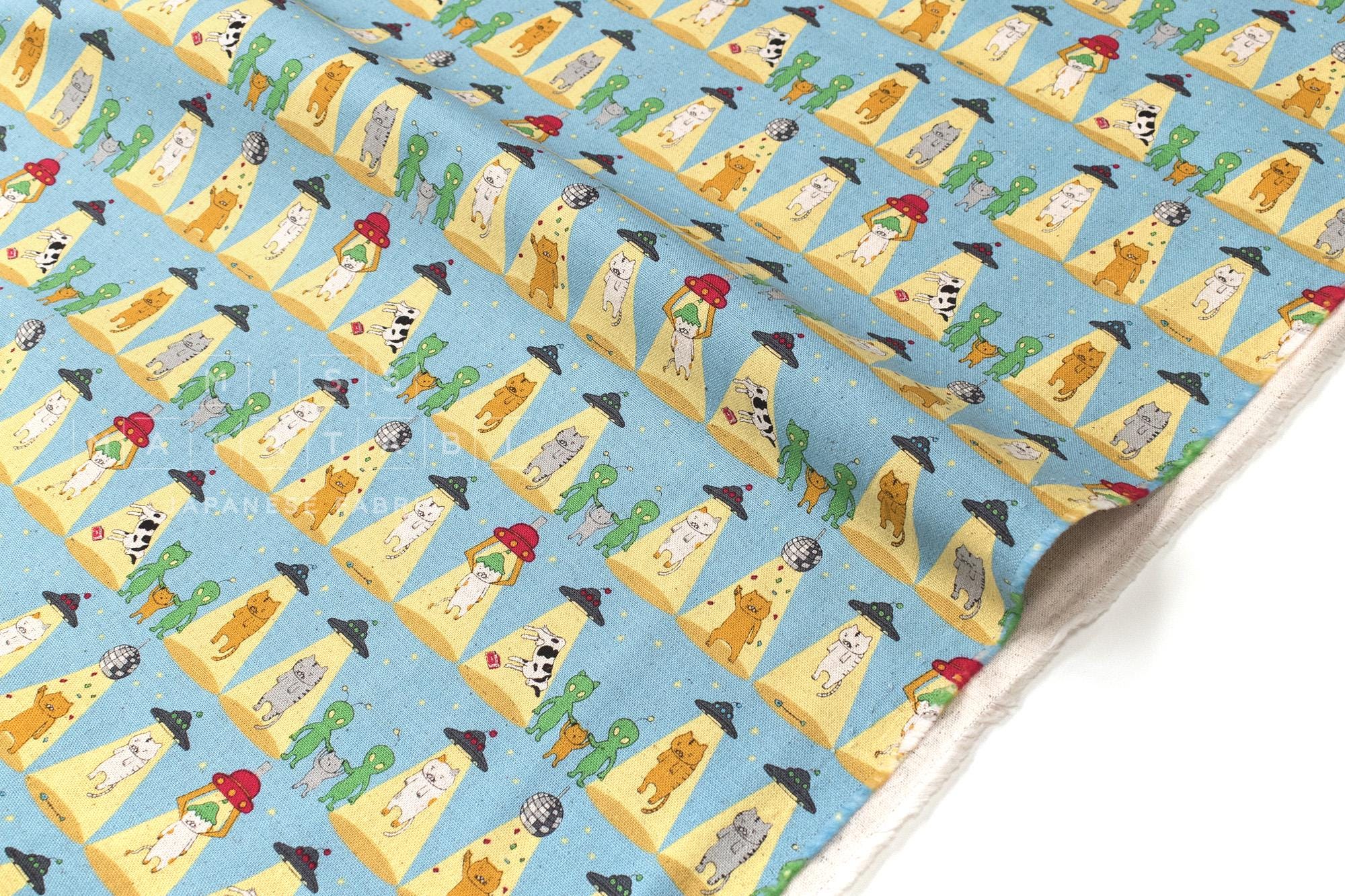 Japanese Fabric Alien Abduction Disco Cats - C - 50cm