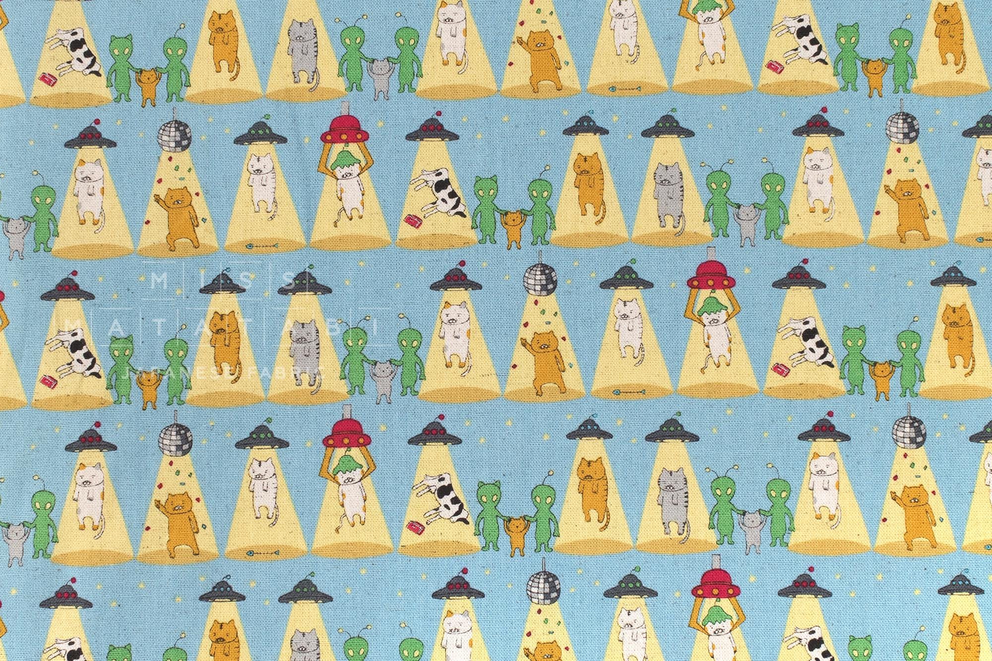 Japanese Fabric Alien Abduction Disco Cats - C - 50cm
