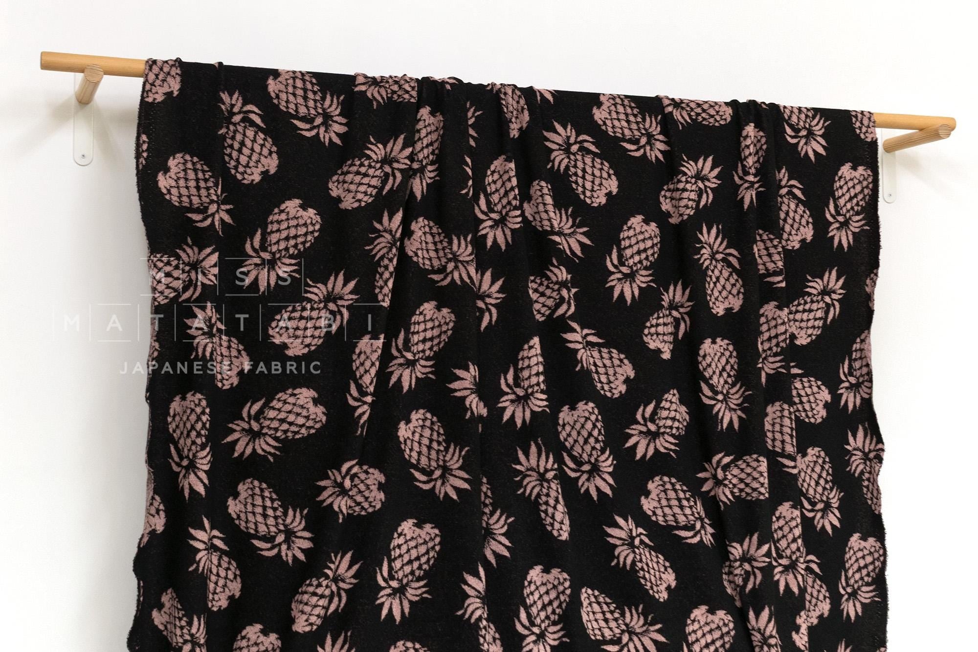 Japanese Fabric Jacquard Pile Terrycloth - black, pink - 50cm