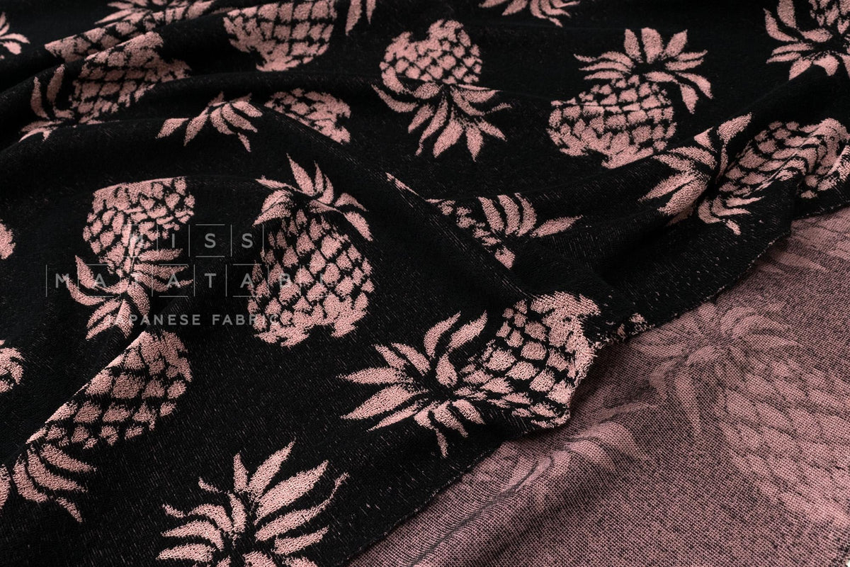 Japanese Fabric Jacquard Pile Terrycloth - black, pink - 50cm