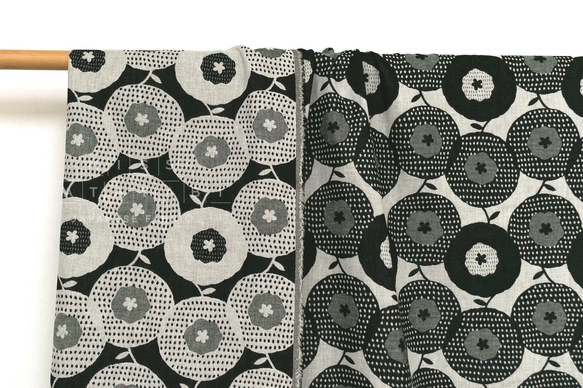 Japanese Fabric Yarn Dyed Woven Jacquard Maru Hana - black - 50cm