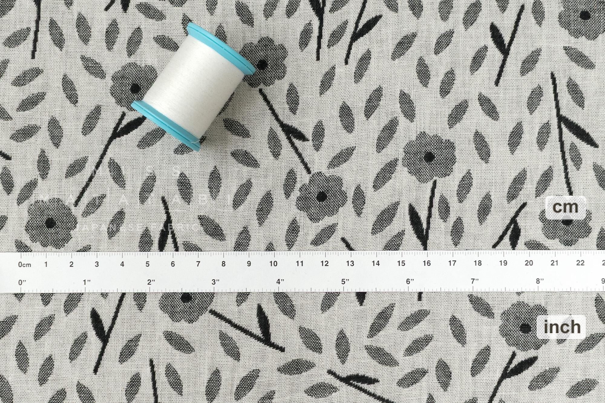 Japanese Fabric Yarn Dyed Woven Jacquard Sweet Floral - grey, black - 50cm