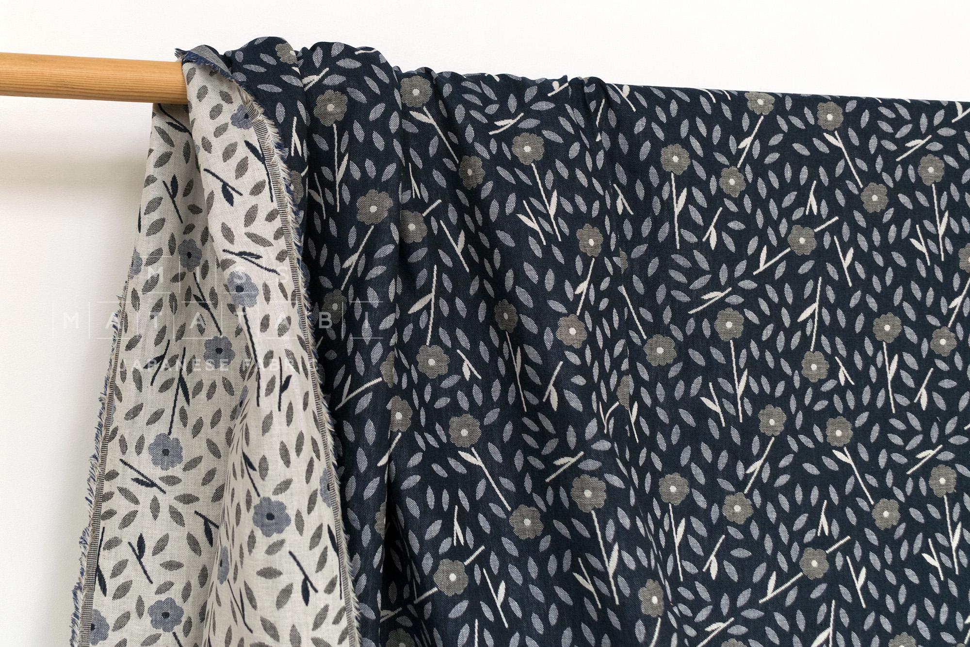 Japanese Fabric Yarn Dyed Woven Jacquard Sweet Floral - navy blue - 50cm