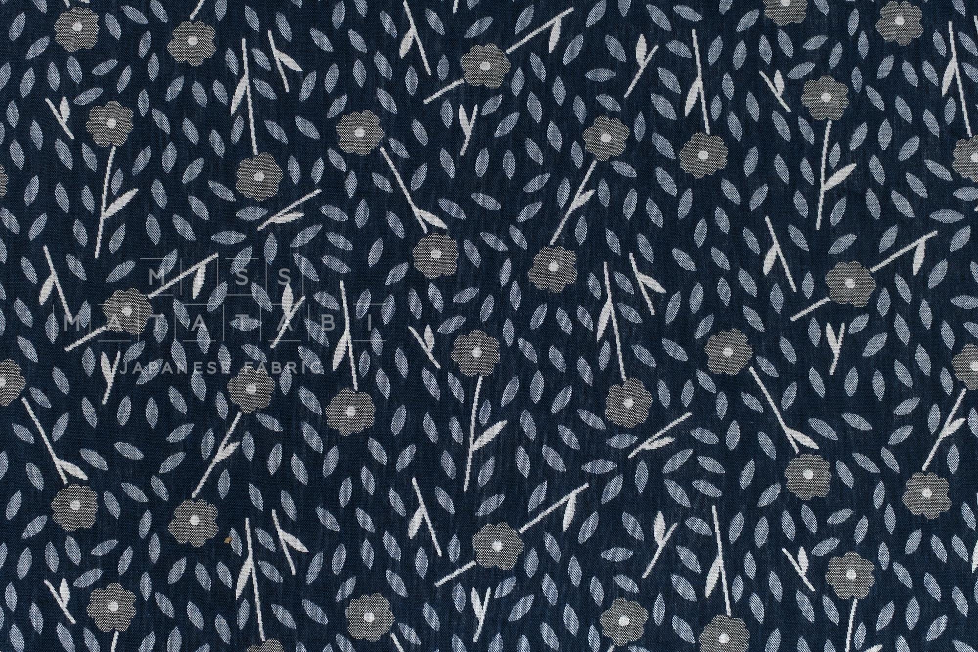 Japanese Fabric Yarn Dyed Woven Jacquard Sweet Floral - navy blue - 50cm