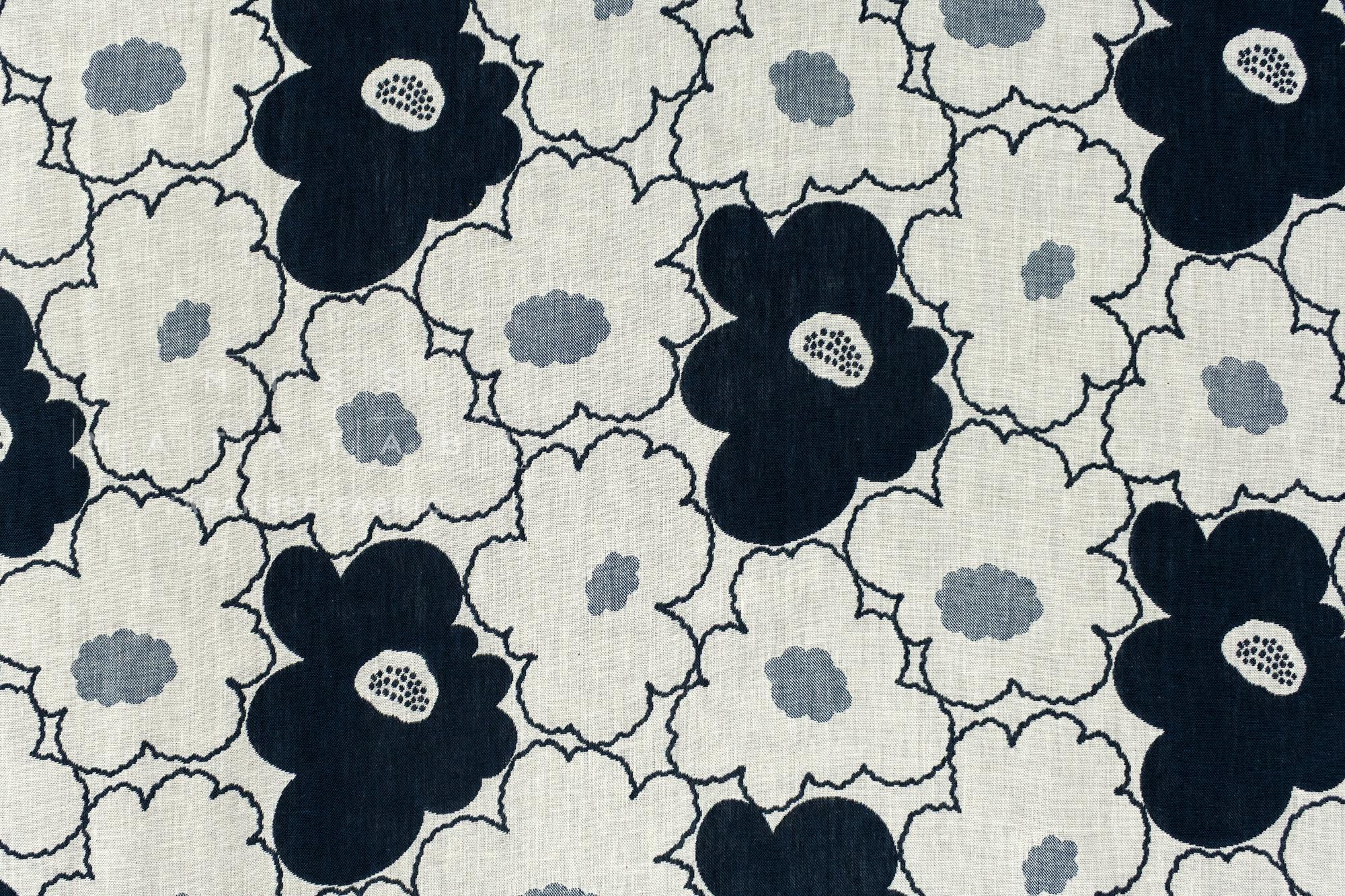 Japanese Fabric Yarn Dyed Woven Jacquard Bold Floral - navy blue - 50cm