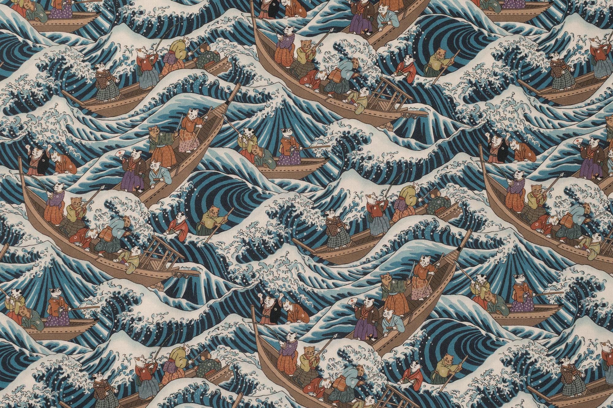 Japanese Fabric Wild Sea Cat Journey - 2 - 50cm