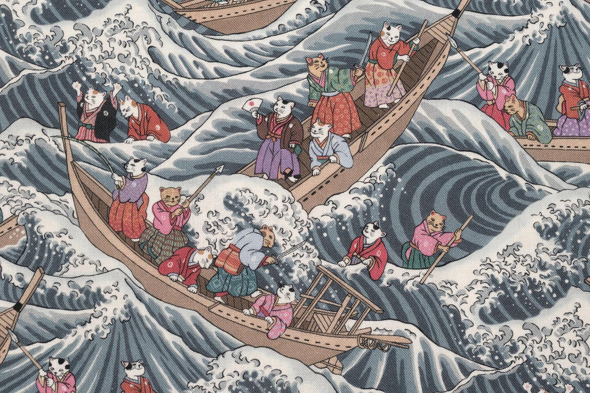 Japanese Fabric Wild Sea Cat Journey - 3 - 50cm