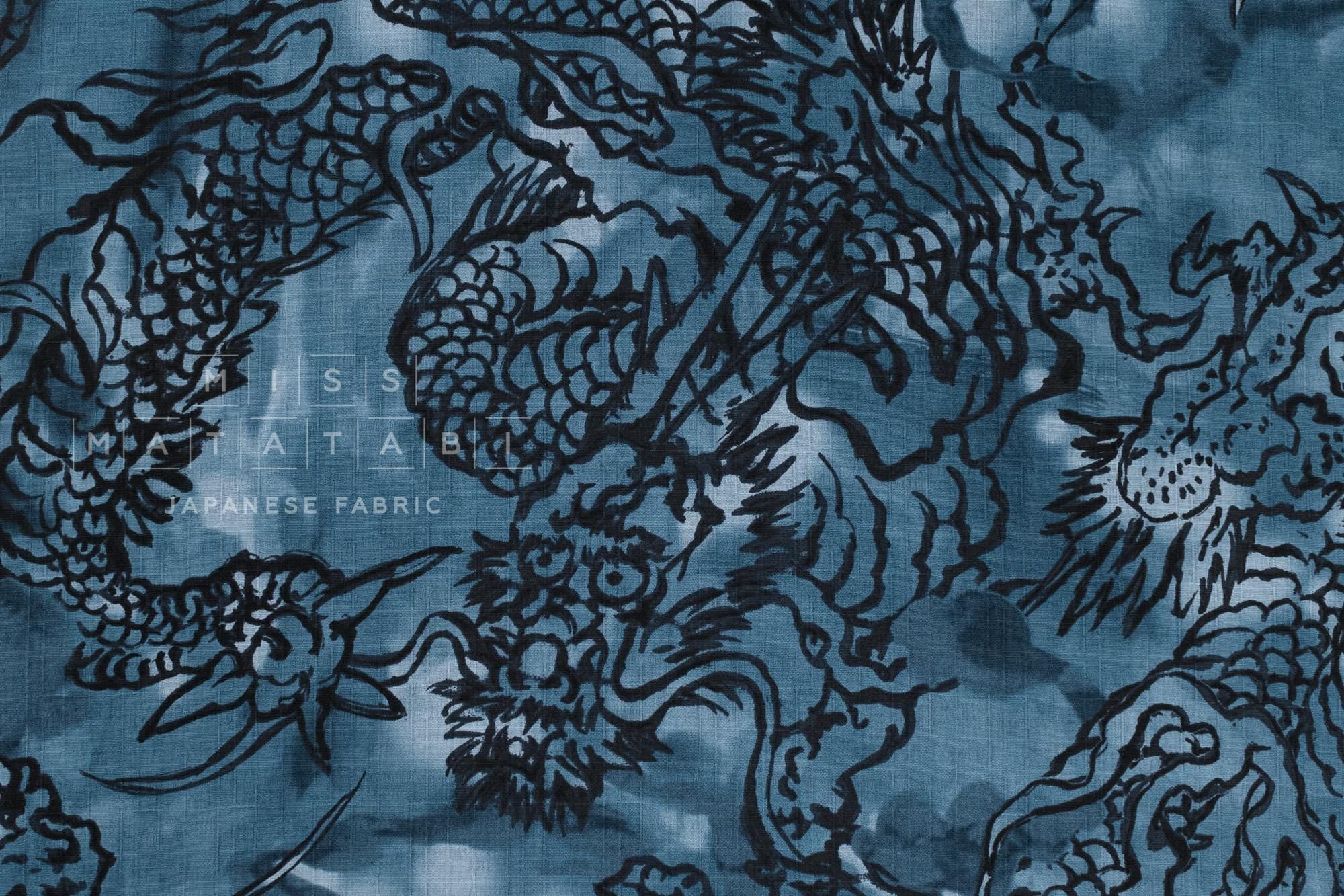 Japanese Fabric Watercolor Dragons - D - 50cm