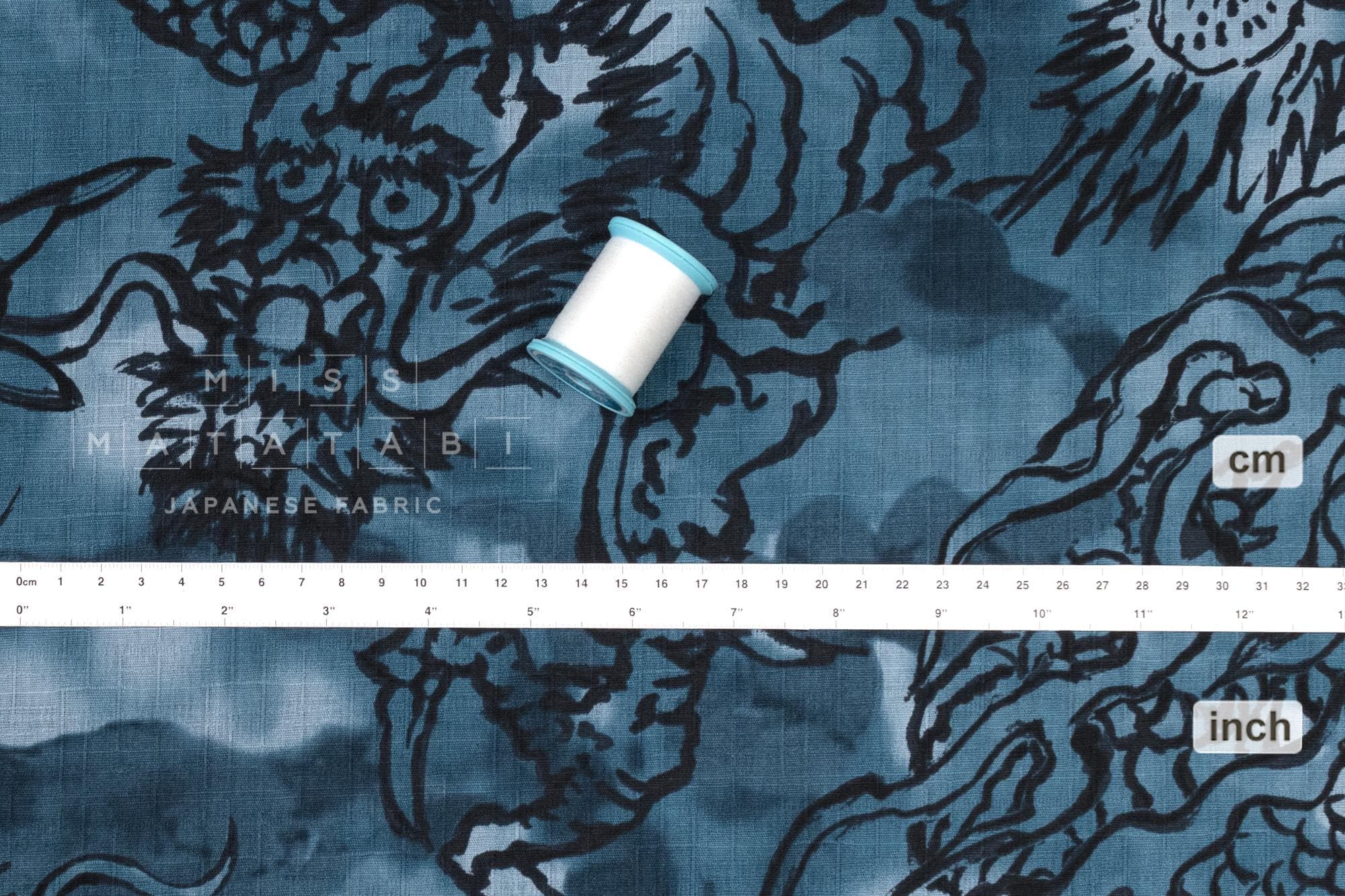 Japanese Fabric Watercolor Dragons - D - 50cm