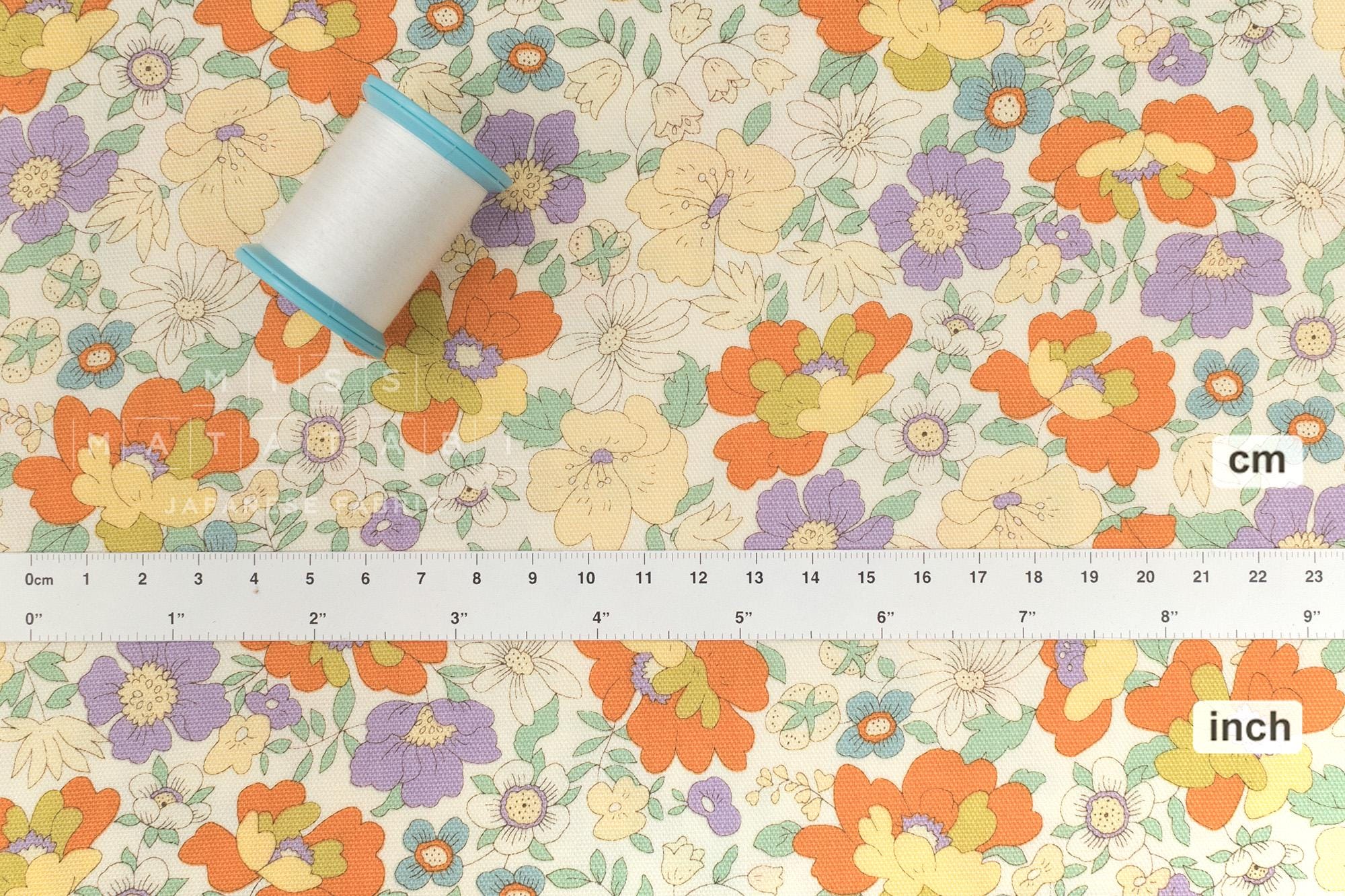 Japanese Fabric All the Flowers II - lilac, orange, yellow - 50cm