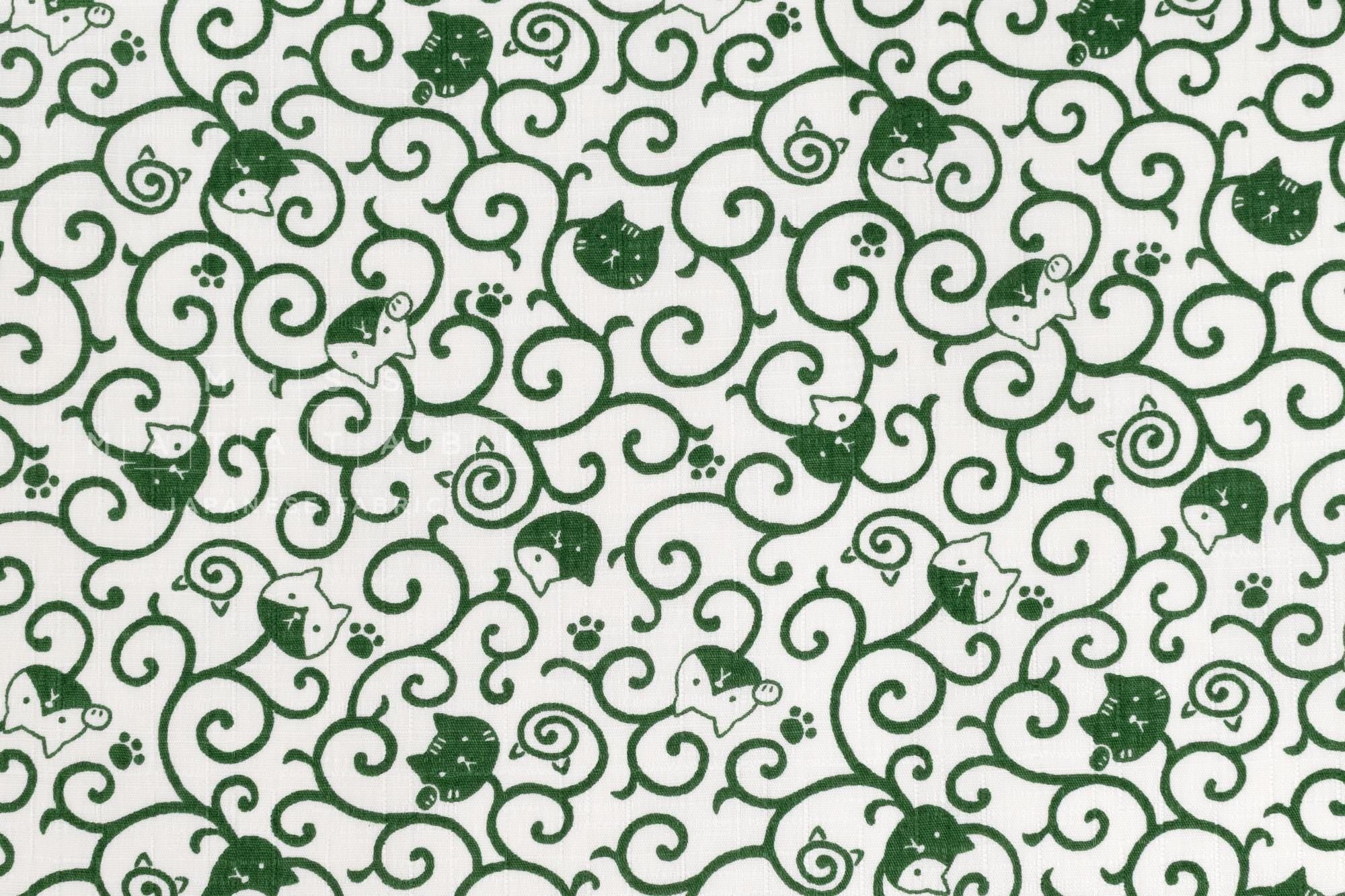 Japanese Fabric Karakusa Cats - green - 50cm