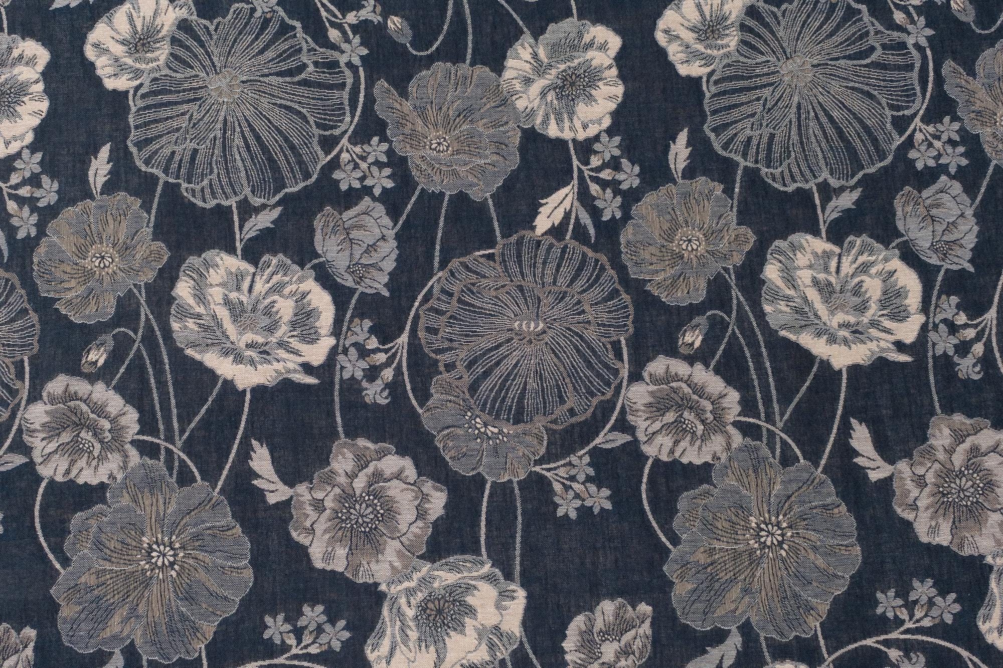 Japanese Fabric Yarn Dyed Woven Poppy Jacquard - navy blue - 50cm