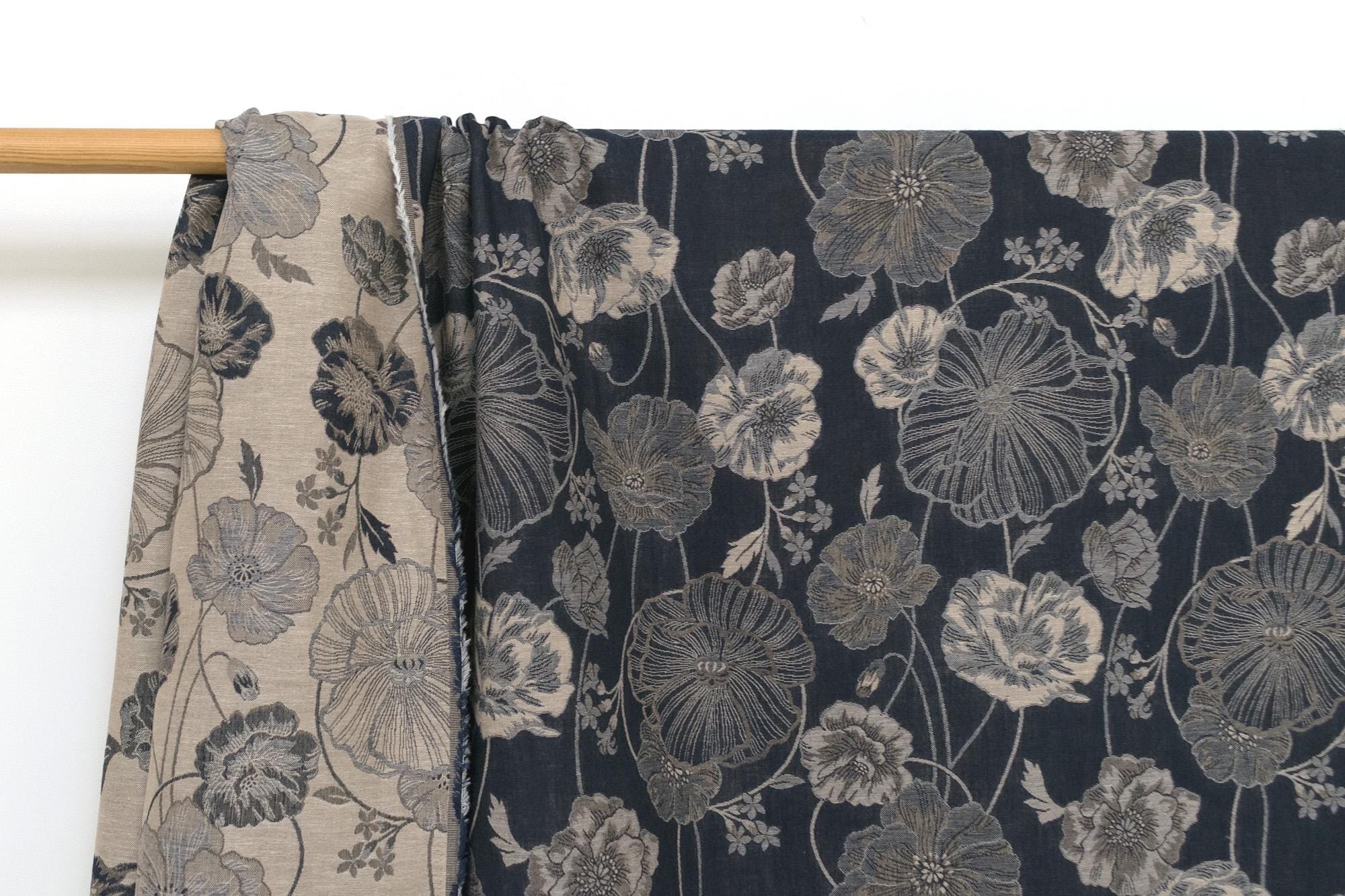 Japanese Fabric Yarn Dyed Woven Poppy Jacquard - navy blue - 50cm