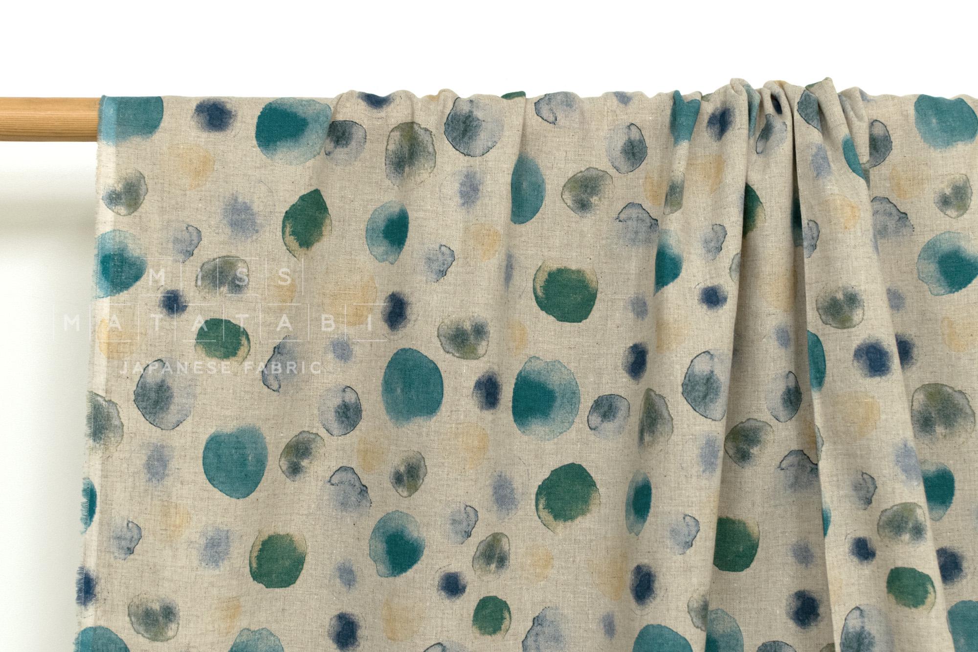 Japanese Fabric Watercolor Linen Blend - teal, green - 50cm
