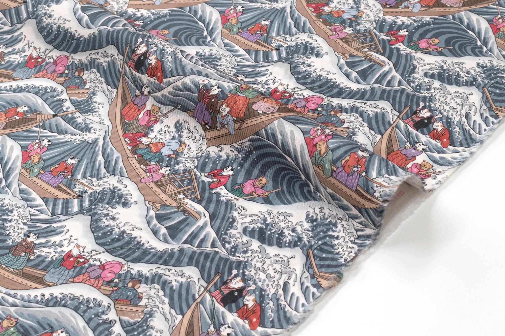 Japanese Fabric Wild Sea Cat Journey - 3 - 50cm