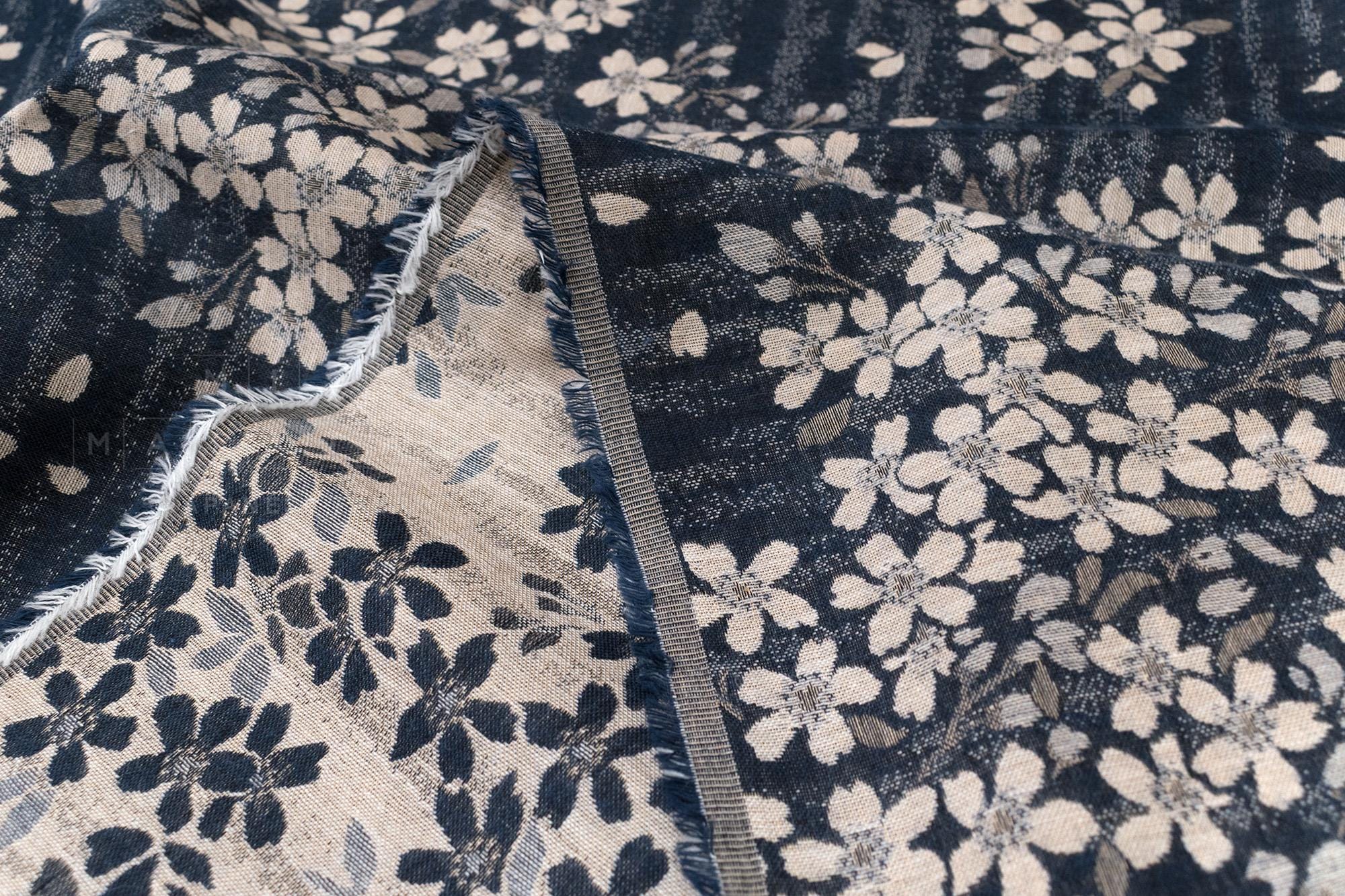 Japanese Fabric - Yarn Dyed Woven Falling Sakura Jacquard - navy - 50cm