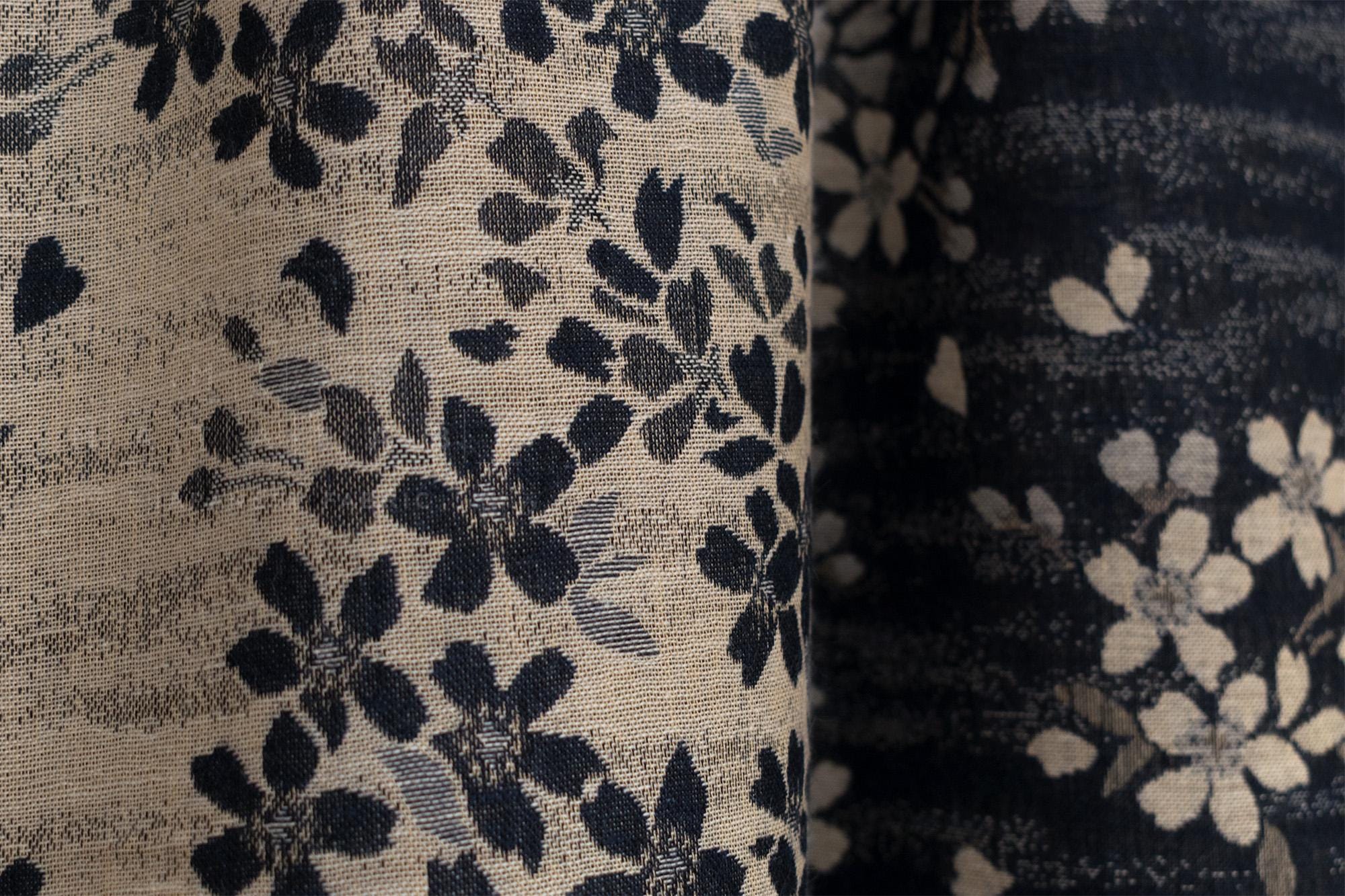 Japanese Fabric - Yarn Dyed Woven Falling Sakura Jacquard - navy - 50cm