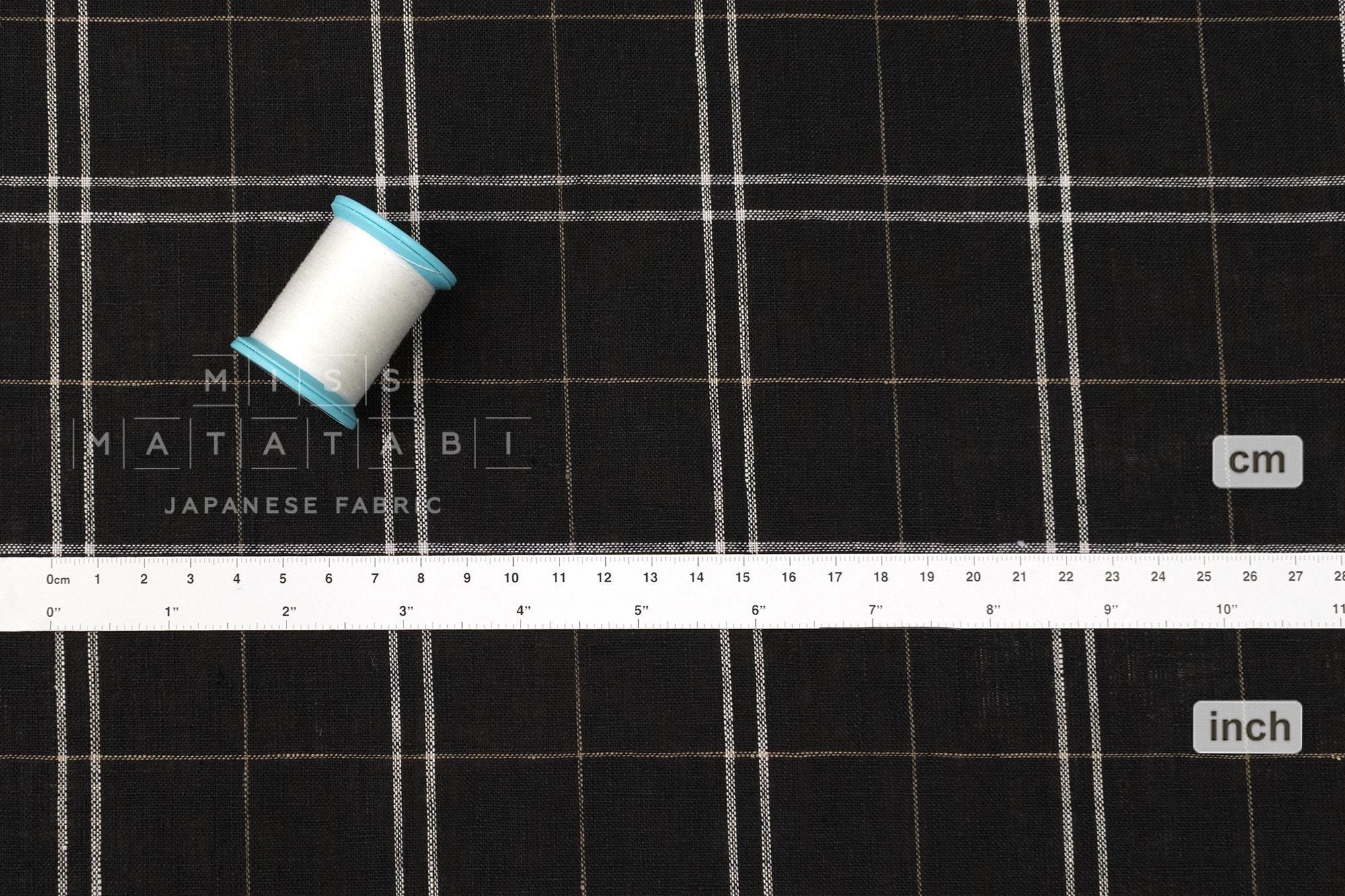 DEADSTOCK Japanese Fabric 100% Linen Check Plaid - black - 50cm