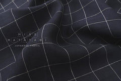 DEADSTOCK Japanese Fabric 100% Linen Check Plaid - blue - 50cm