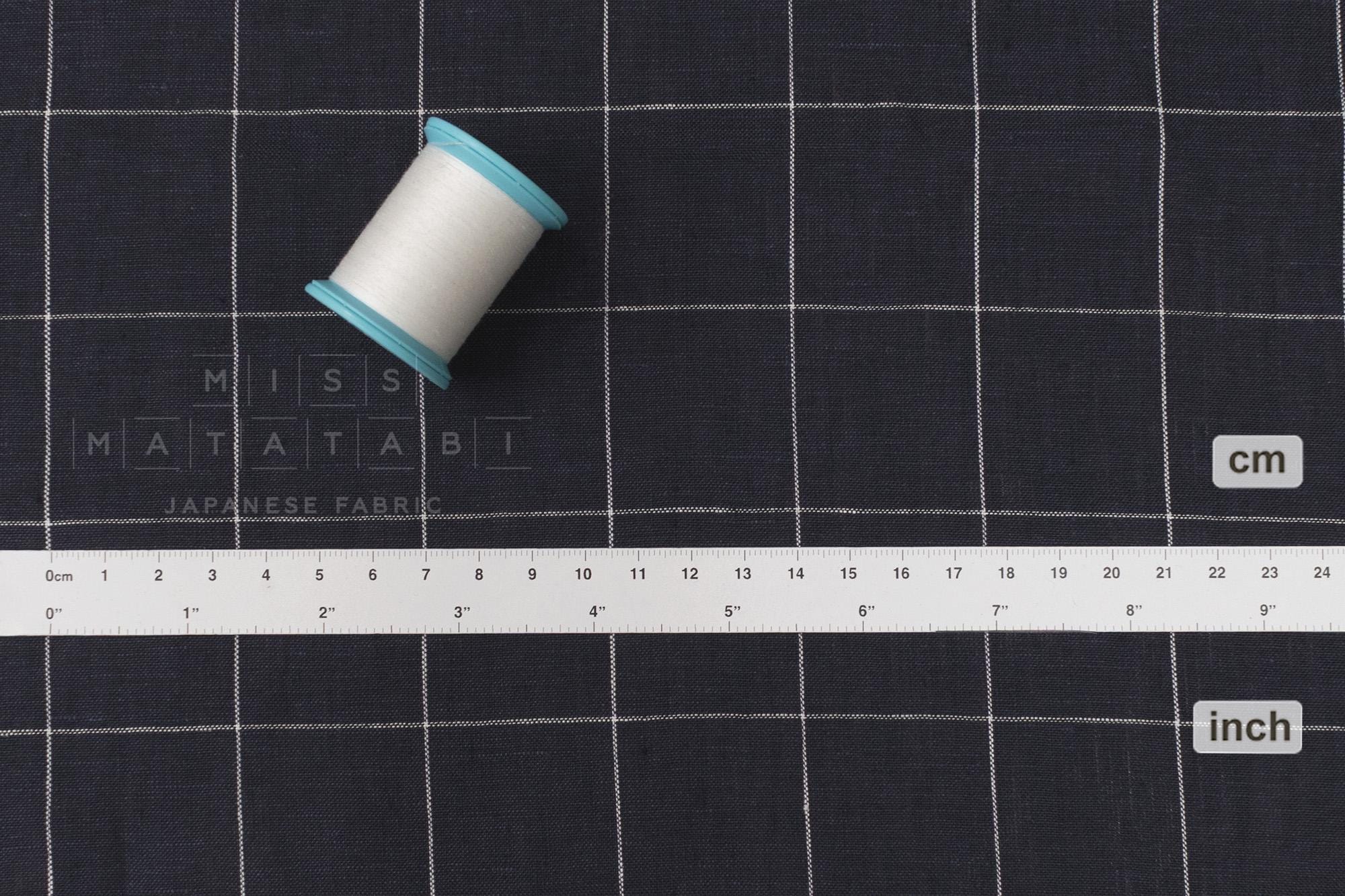 DEADSTOCK Japanese Fabric 100% Linen Check Plaid - blue - 50cm