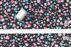 DEADSTOCK Japanese Fabric Flightly Floral - black, pink, blue - 50cm