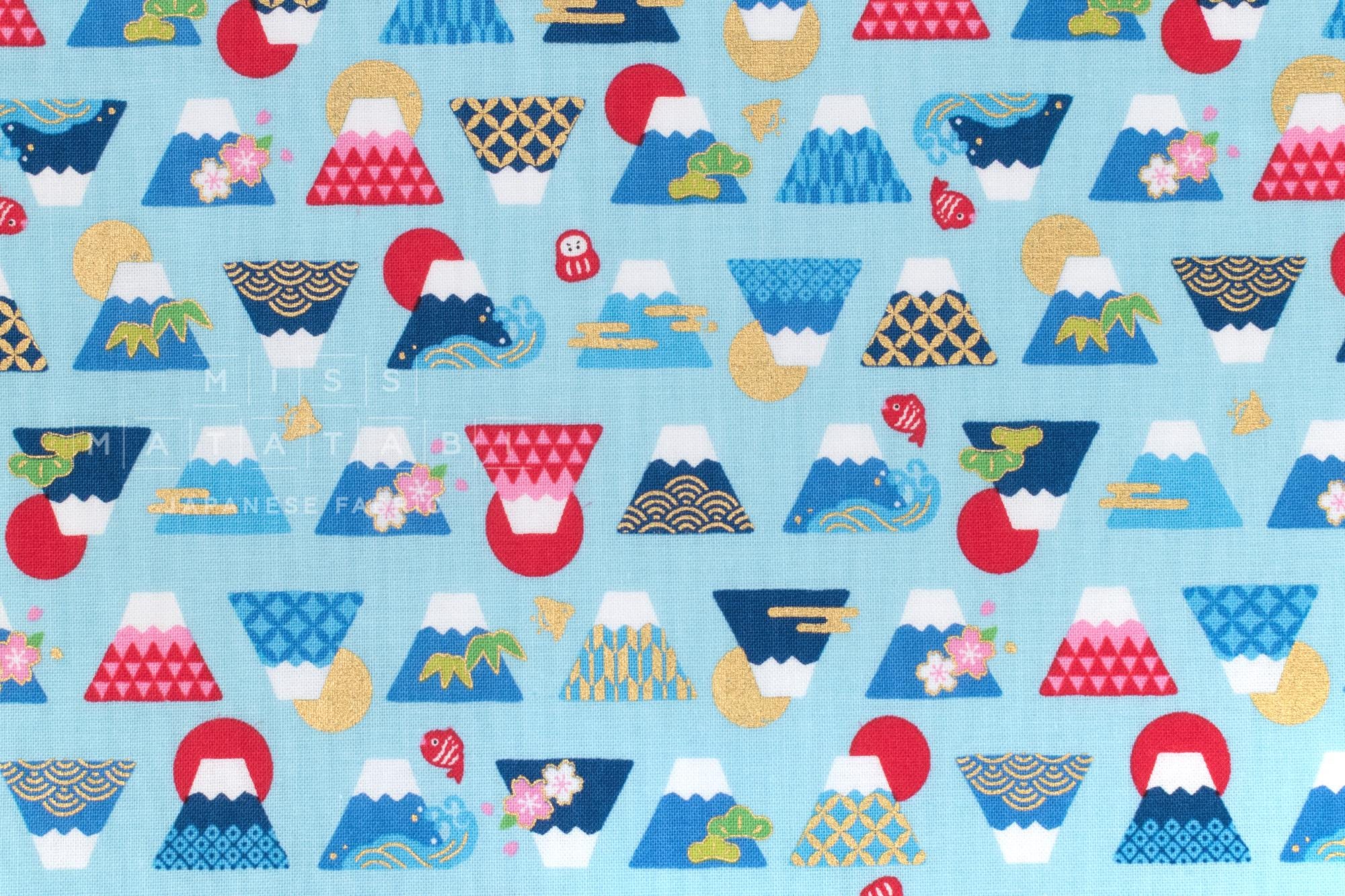 Japanese Fabric Cute Mt Fuji - B - 50cm