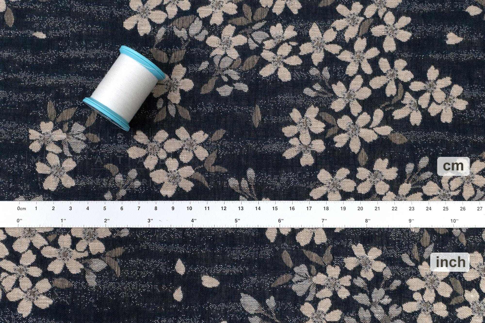 Japanese Fabric - Yarn Dyed Woven Falling Sakura Jacquard - navy - 50cm
