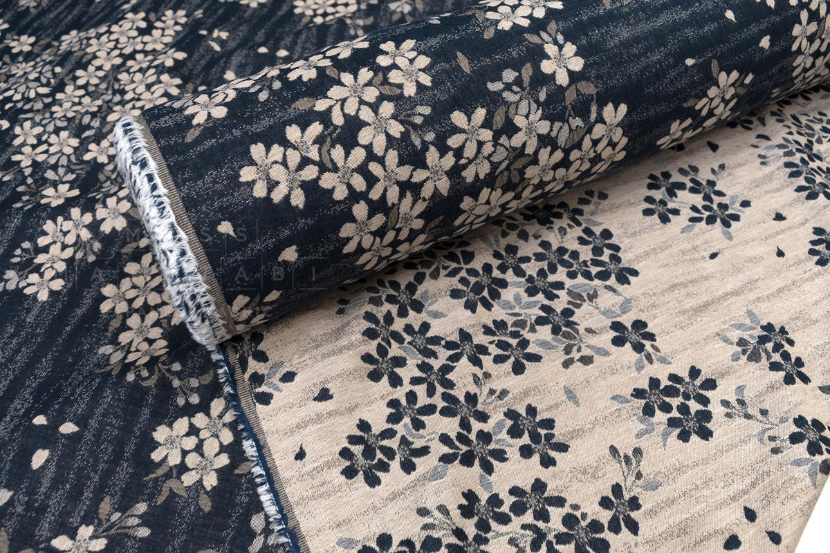 Japanese Fabric - Yarn Dyed Woven Falling Sakura Jacquard - navy - 50cm