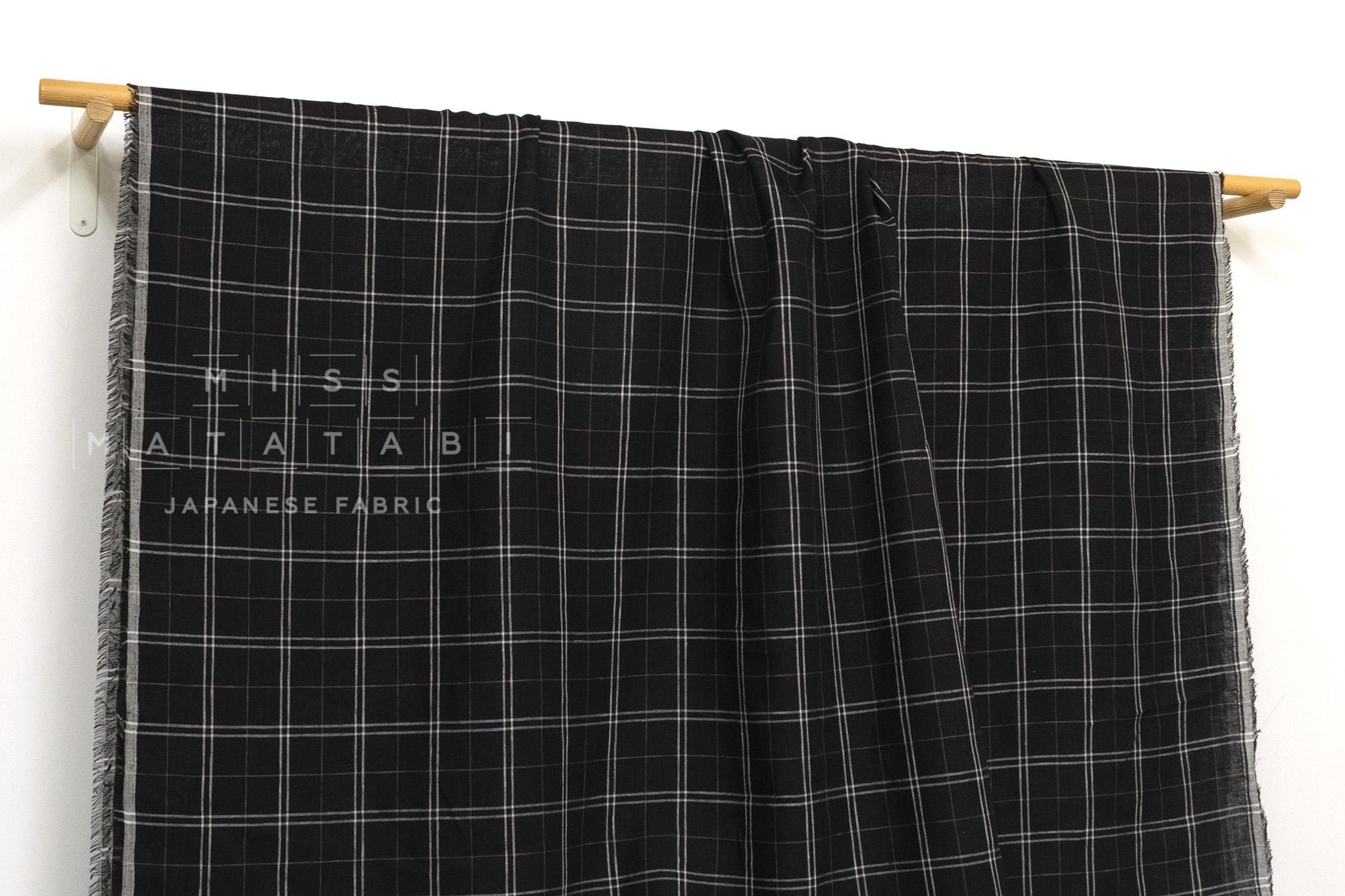 DEADSTOCK Japanese Fabric 100% Linen Check Plaid - black - 50cm
