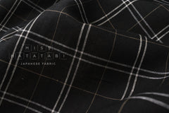 DEADSTOCK Japanese Fabric 100% Linen Check Plaid - black - 50cm