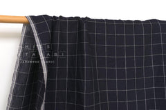 DEADSTOCK Japanese Fabric 100% Linen Check Plaid - blue - 50cm