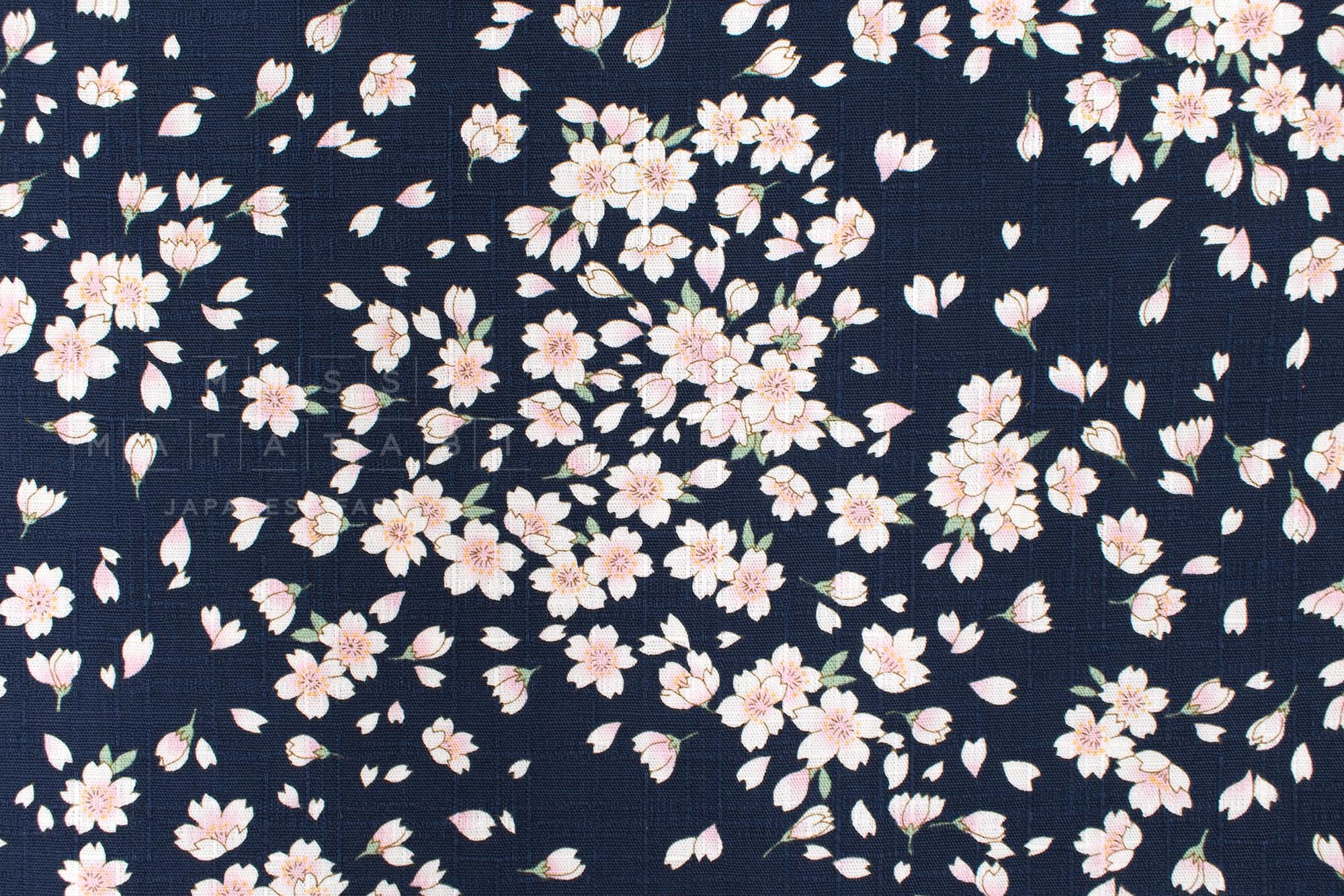 Japanese Fabric Floating Cherry Blossoms - navy blue - 50cm