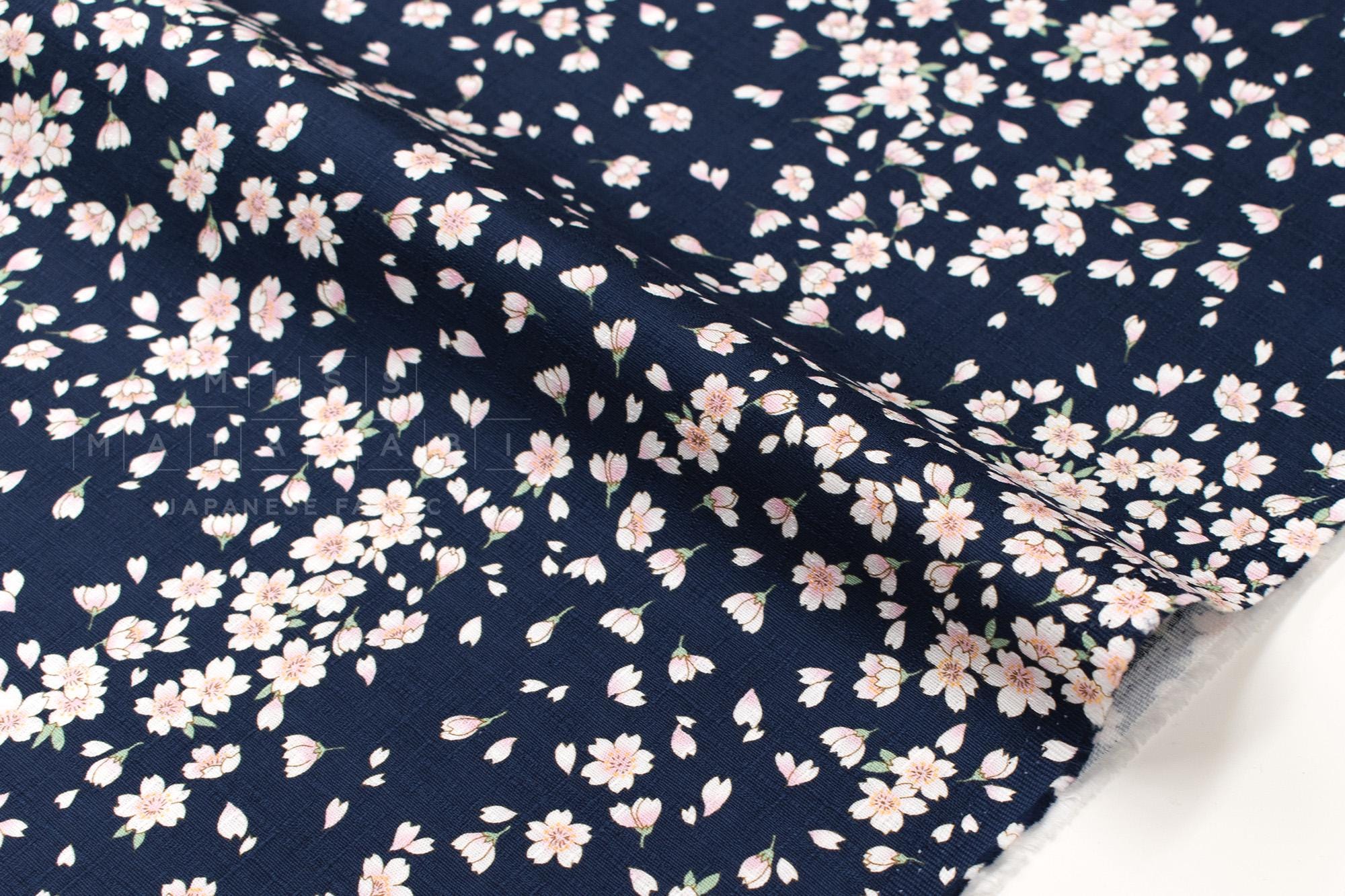 Japanese Fabric Floating Cherry Blossoms - navy blue - 50cm