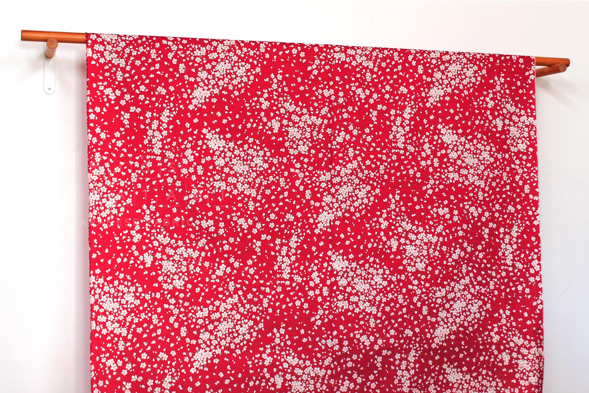 Japanese Fabric Floating Cherry Blossoms - red - 50cm