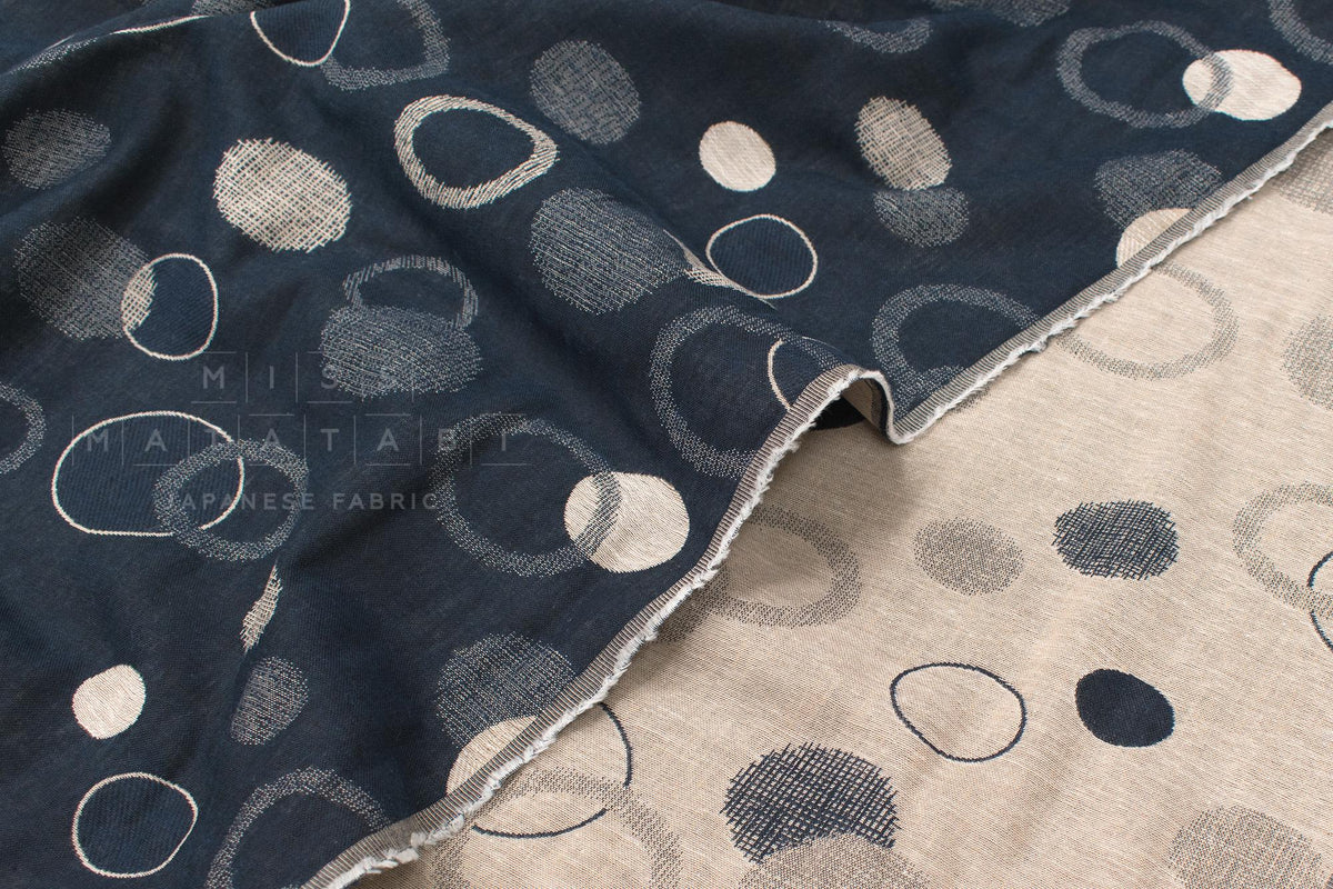 Japanese Fabric - Yarn Dyed Jacquard Maru - navy blue - 50cm