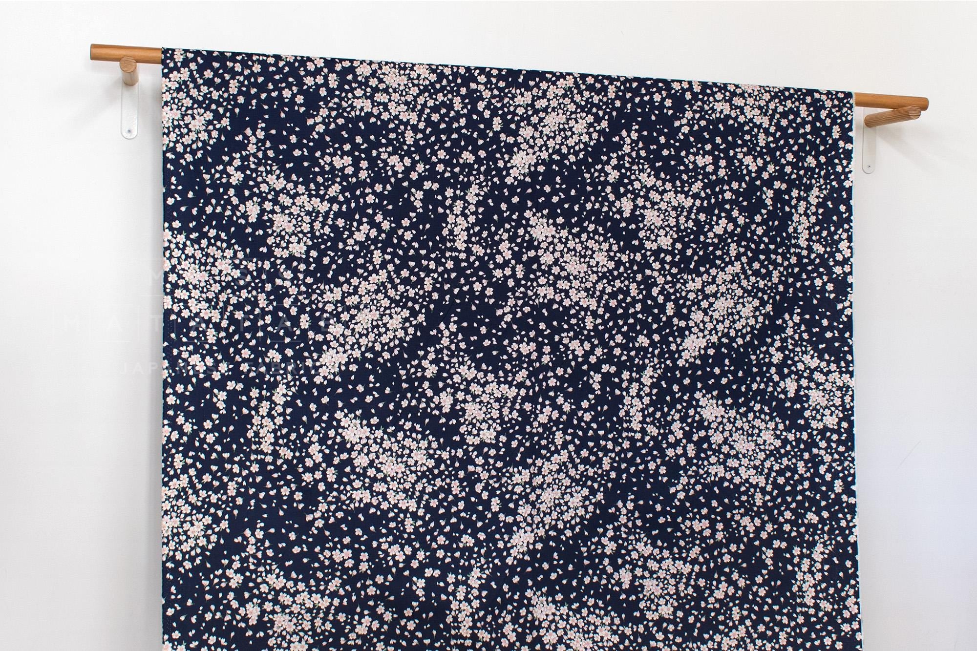 Japanese Fabric Floating Cherry Blossoms - navy blue - 50cm