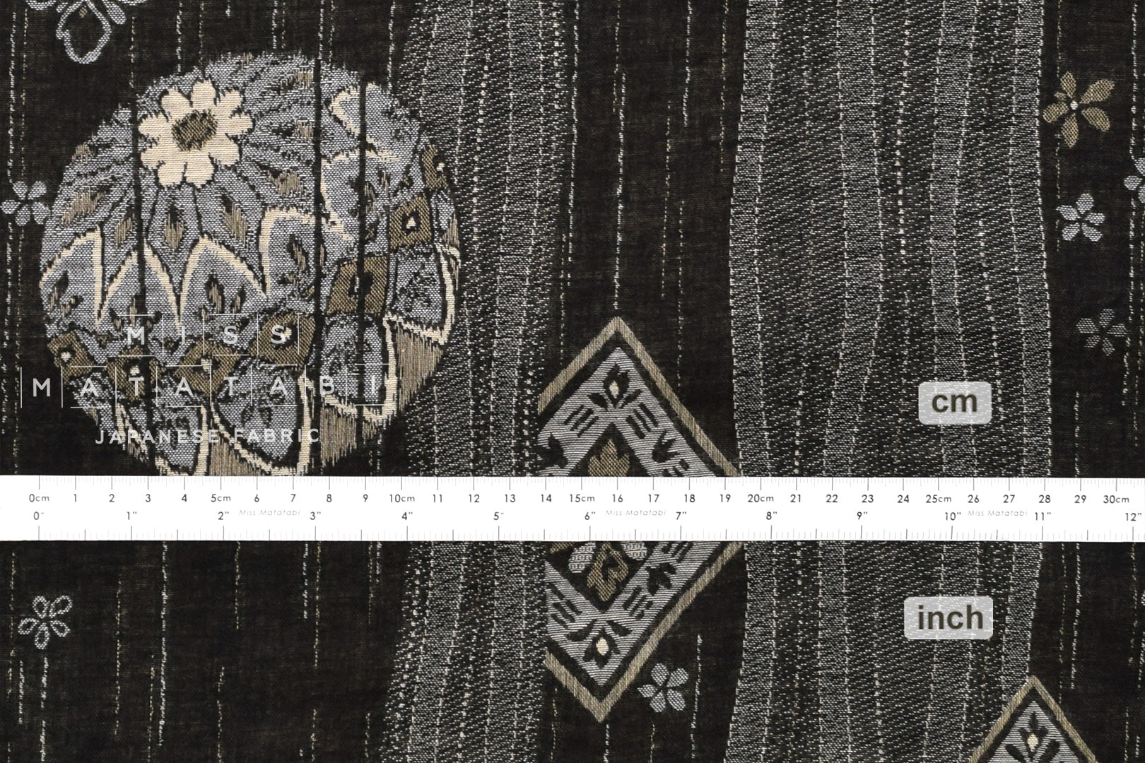 Japanese Fabric - yarn dyed woven mari jacquard - black, latte