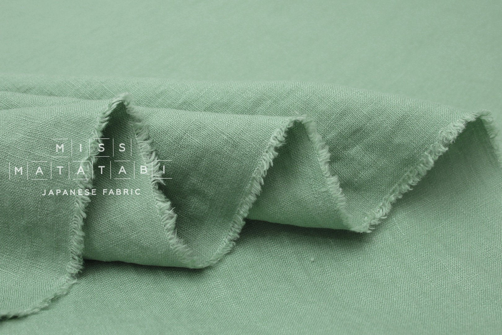 Japanese Fabric 100% washed linen - sage green -  50cm