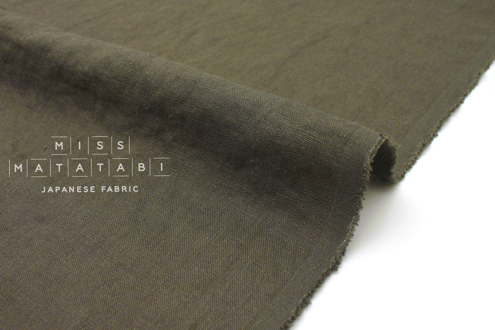 Japanese Fabric 100% washed linen - dark olive green -  50cm