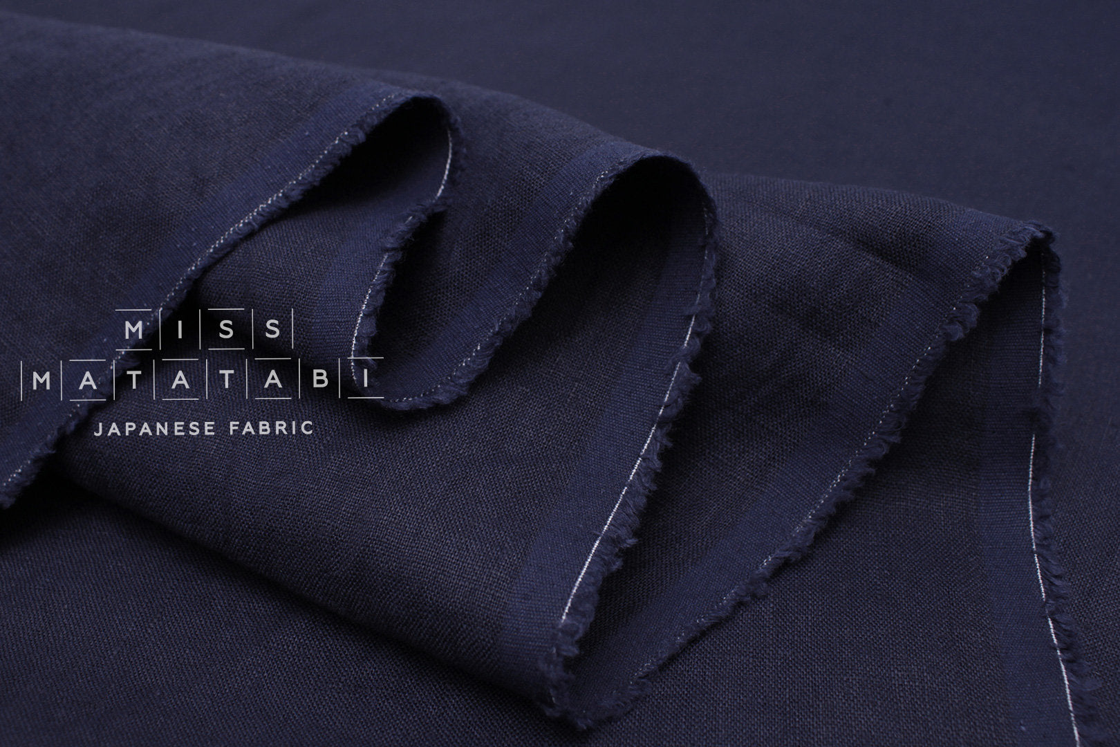 Japanese Fabric 100% washed linen - navy blue -  50cm