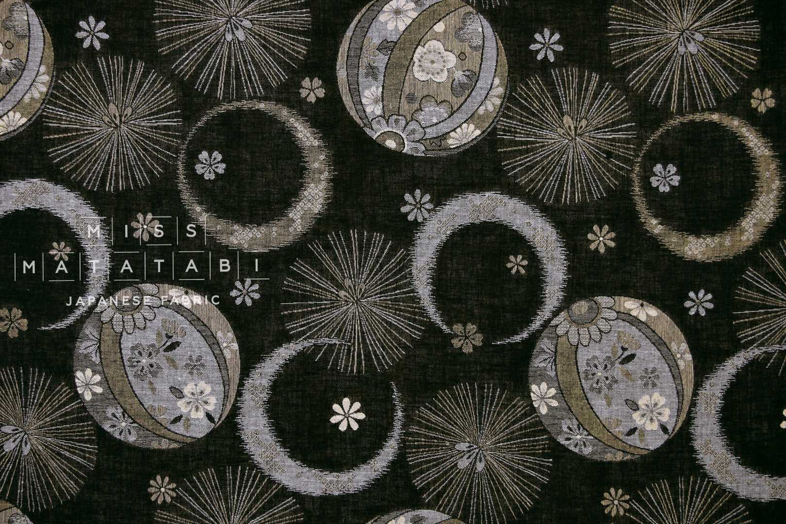 Japanese Fabric - Yarn Dyed Jacquard Temari Matsu  - black, latte - 50cm