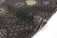Japanese Fabric - Yarn Dyed Jacquard Peony  - black, latte - 50cm