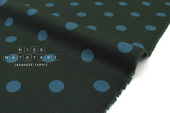 DEADSTOCK Japanese Fabric Polka Dots Brushed Cotton - forest green, blue - 50cm