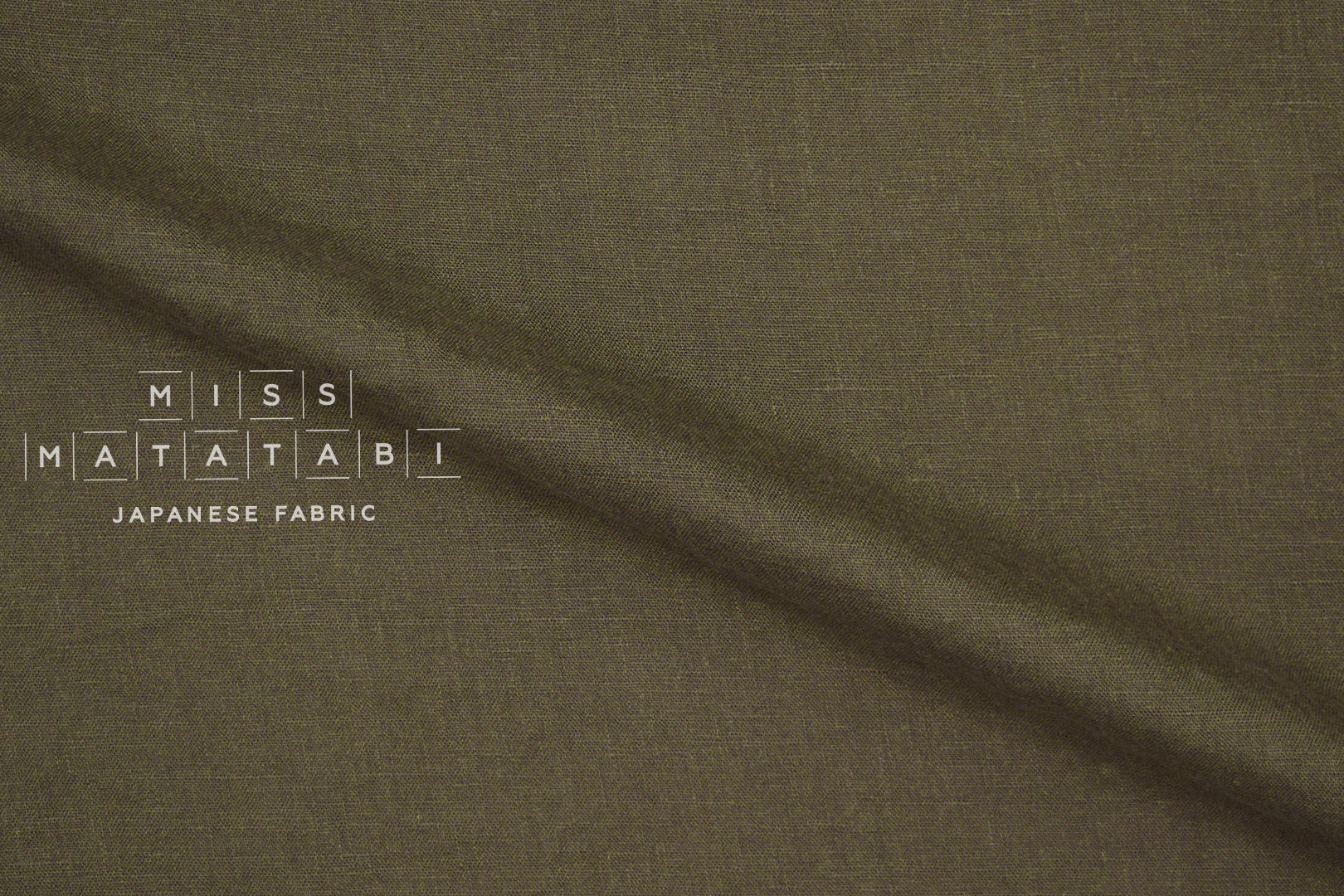 Japanese Fabric 100% washed linen - dark olive green -  50cm