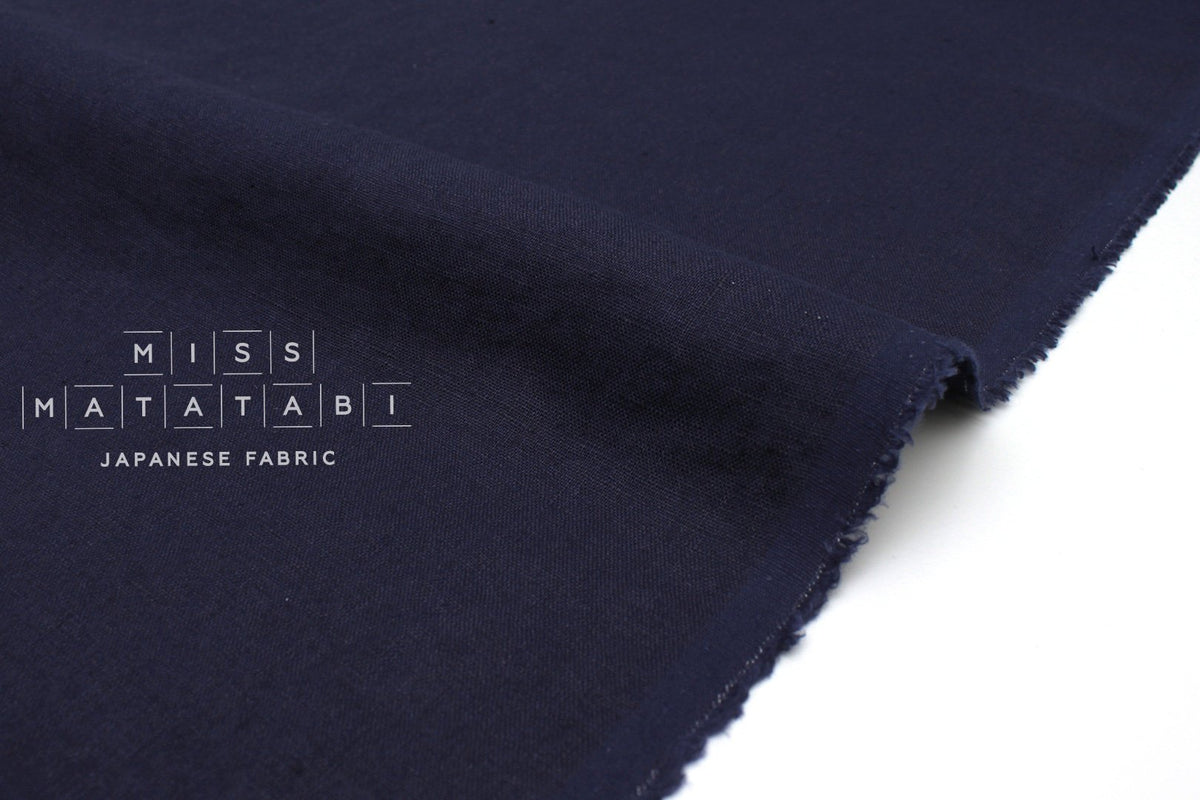 Japanese Fabric 100% washed linen - navy blue -  50cm
