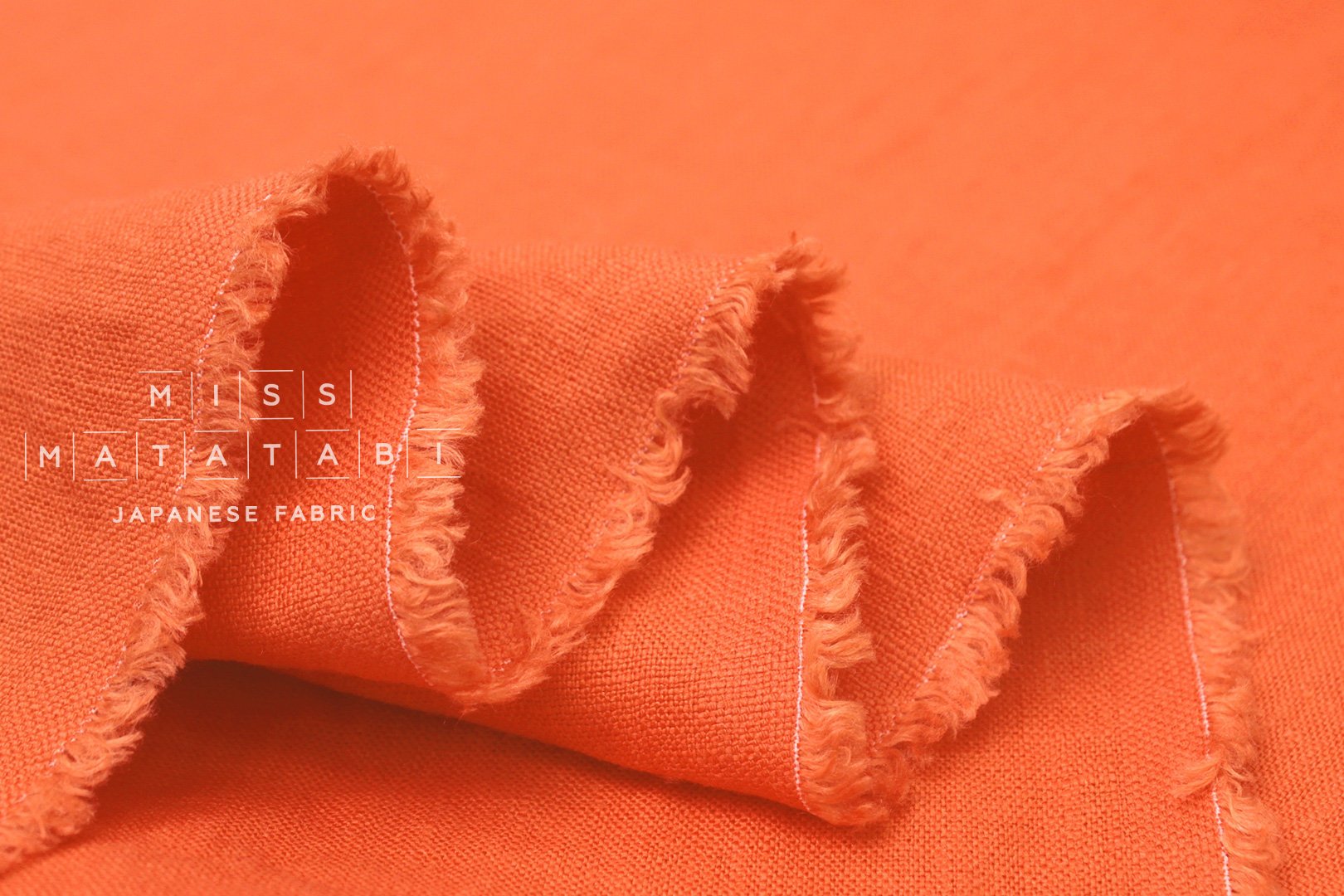 Japanese Fabric 100% washed linen - coral orange -  50cm