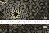 Japanese Fabric - Yarn Dyed Jacquard Peony  - black, latte - 50cm